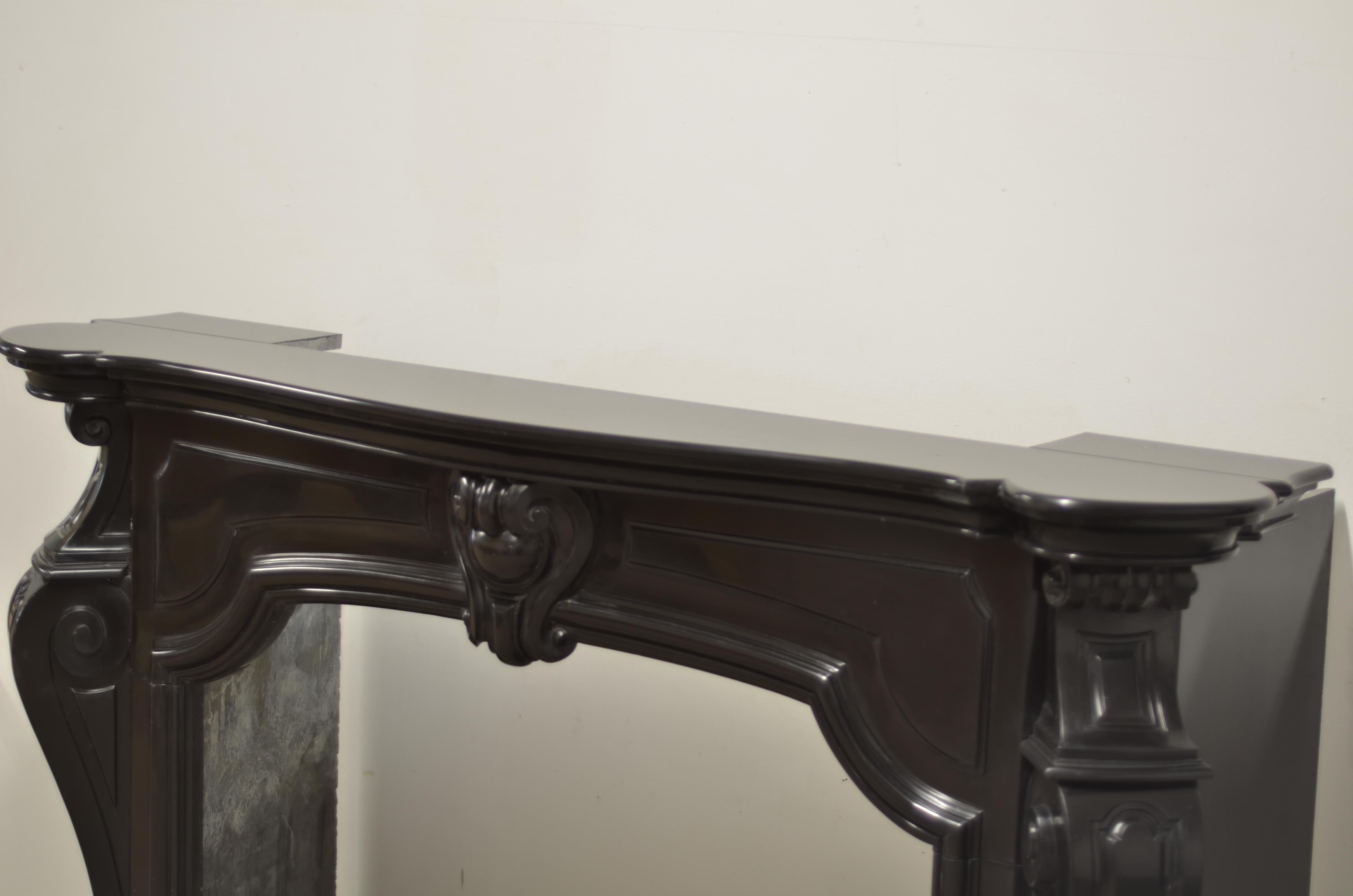 Dutch Louis XV Fireplace Mantel in Black Marble For Sale 9