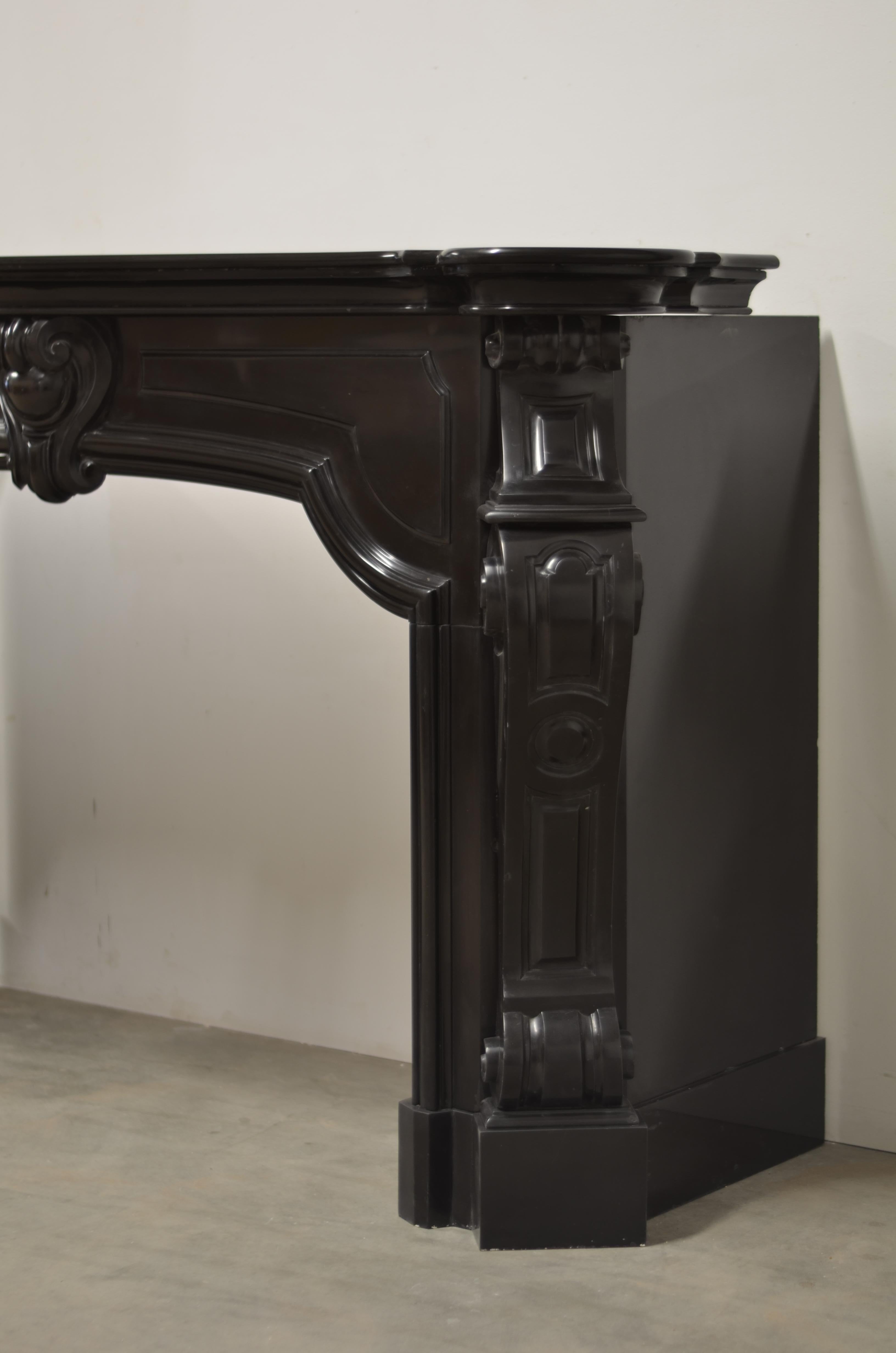 19th Century Dutch Louis XV Fireplace Mantel in Black Marble For Sale