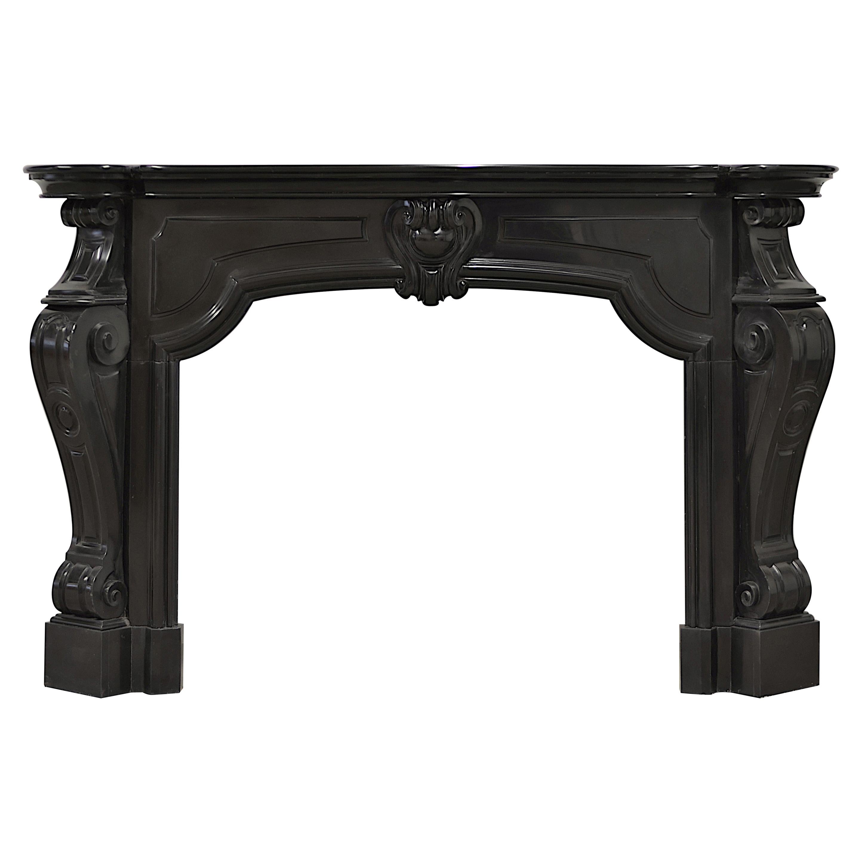 Dutch Louis XV Fireplace Mantel in Black Marble