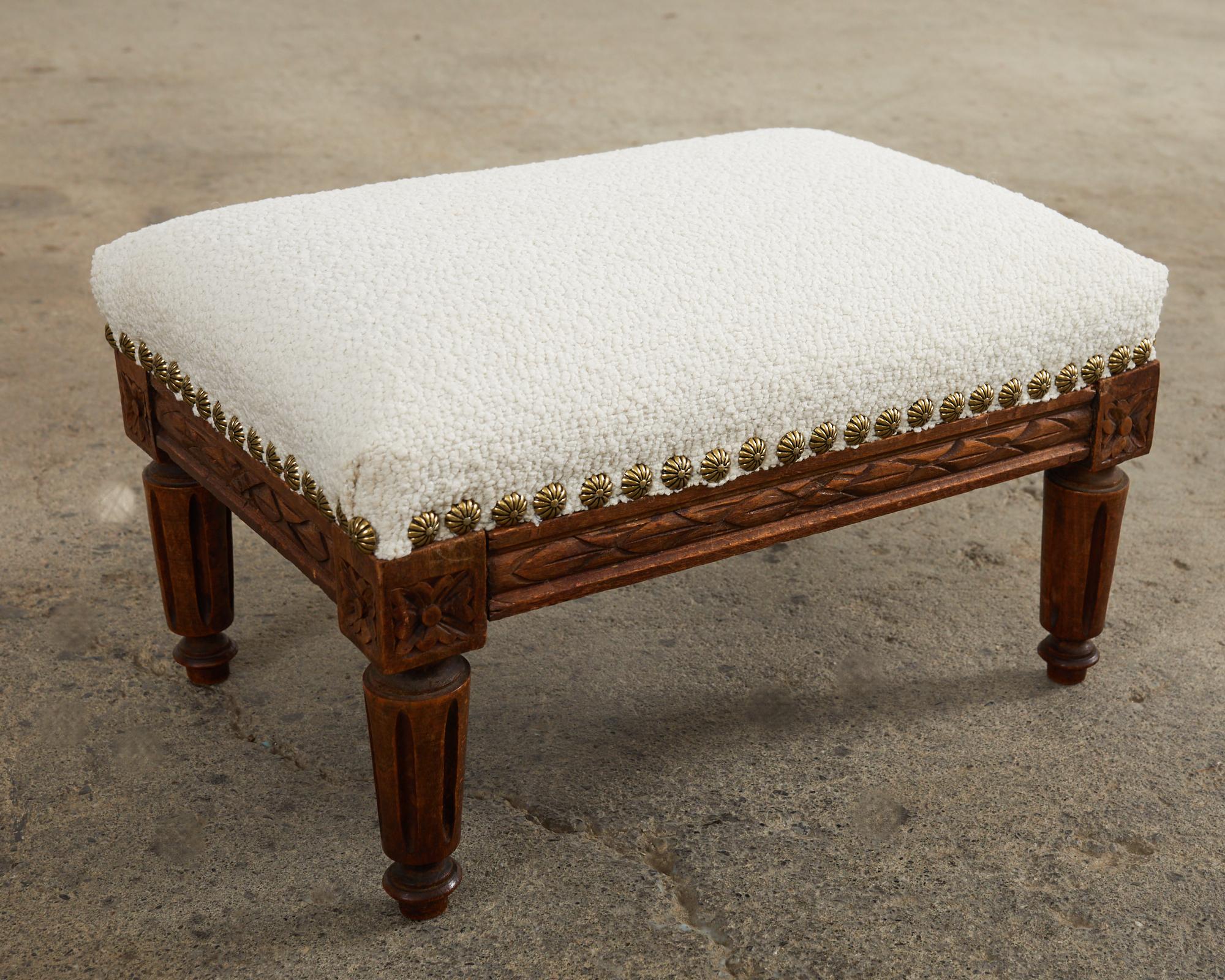 Belgian Dutch Louis XVI Style Diminutive Footstool with Boucle For Sale