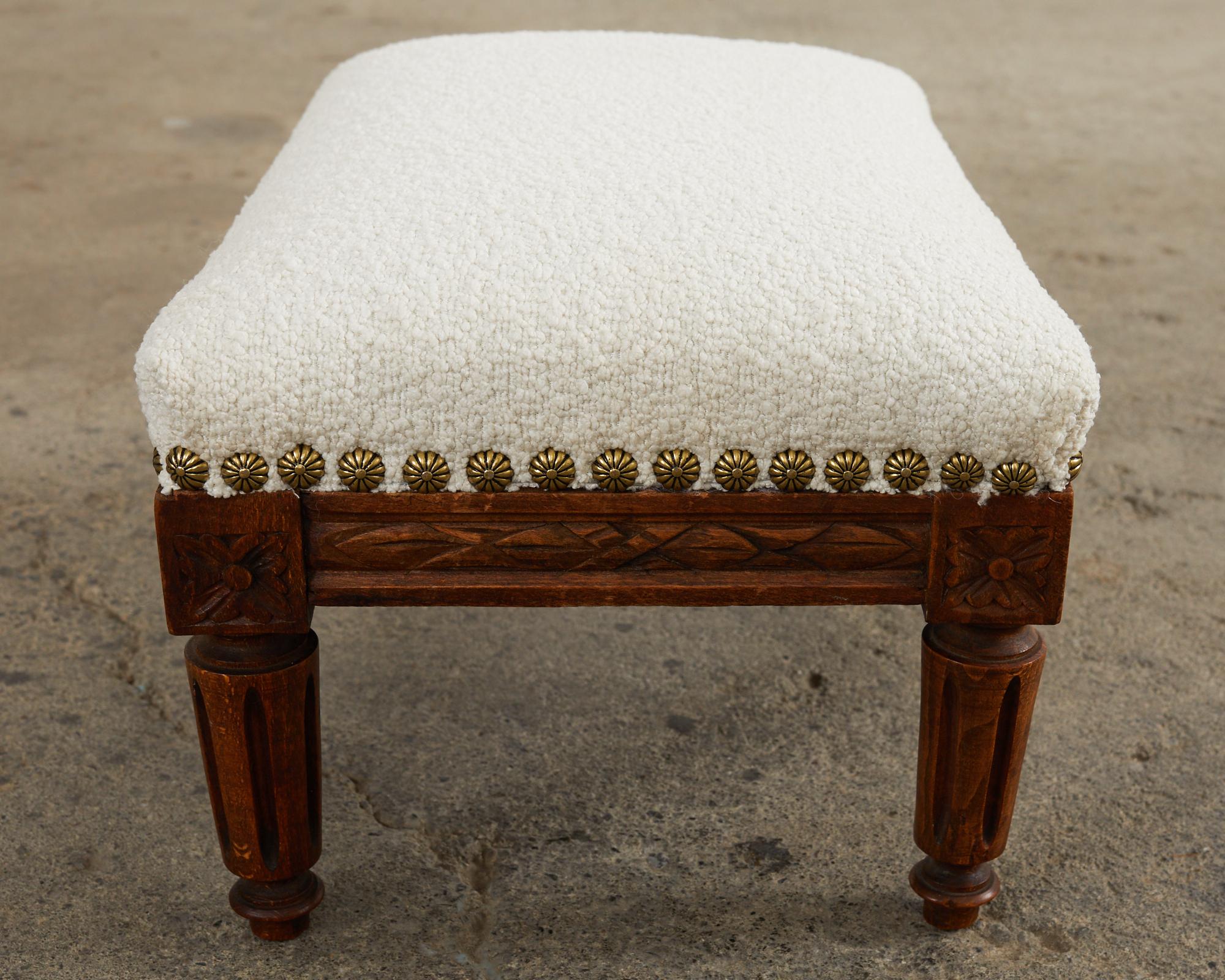 Hand-Crafted Dutch Louis XVI Style Diminutive Footstool with Boucle For Sale