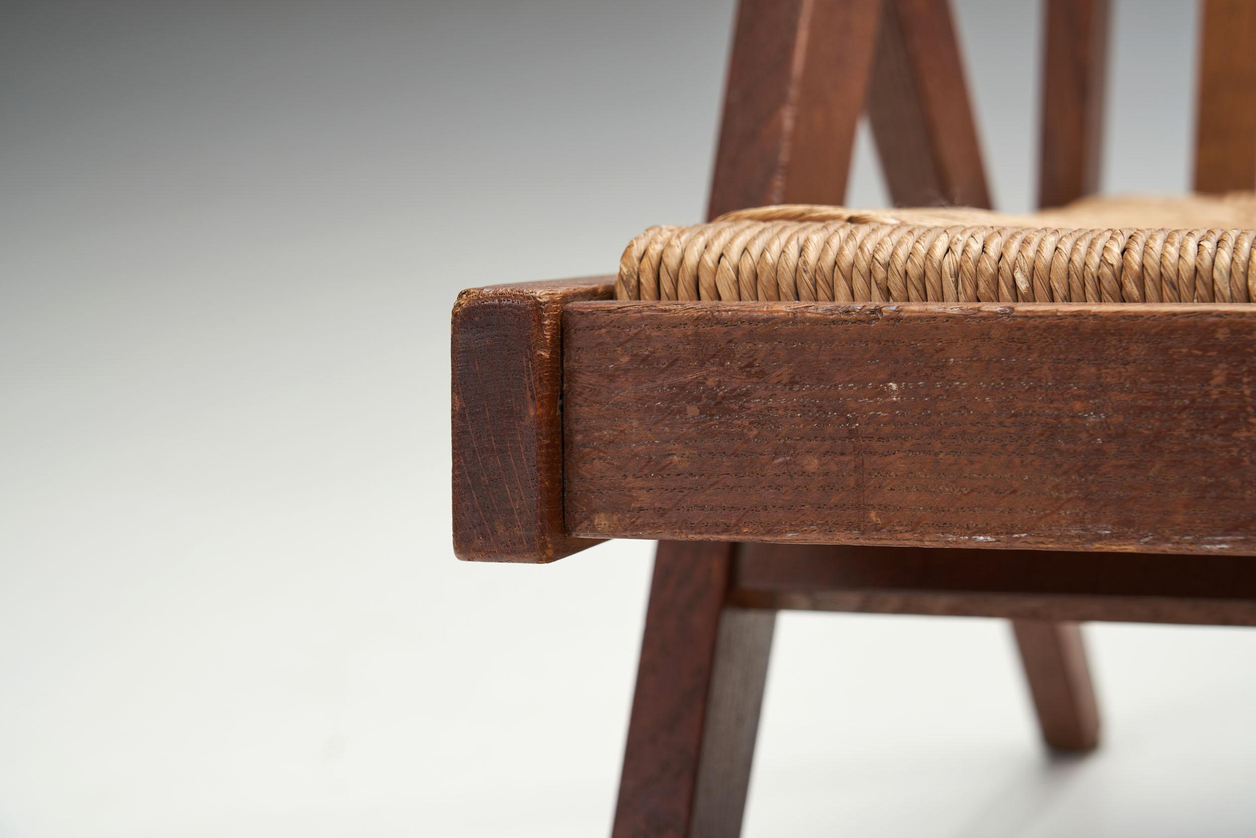 Dutch Lounge Chair with Woven Rush Seat, the Netherlands, 1950s 7