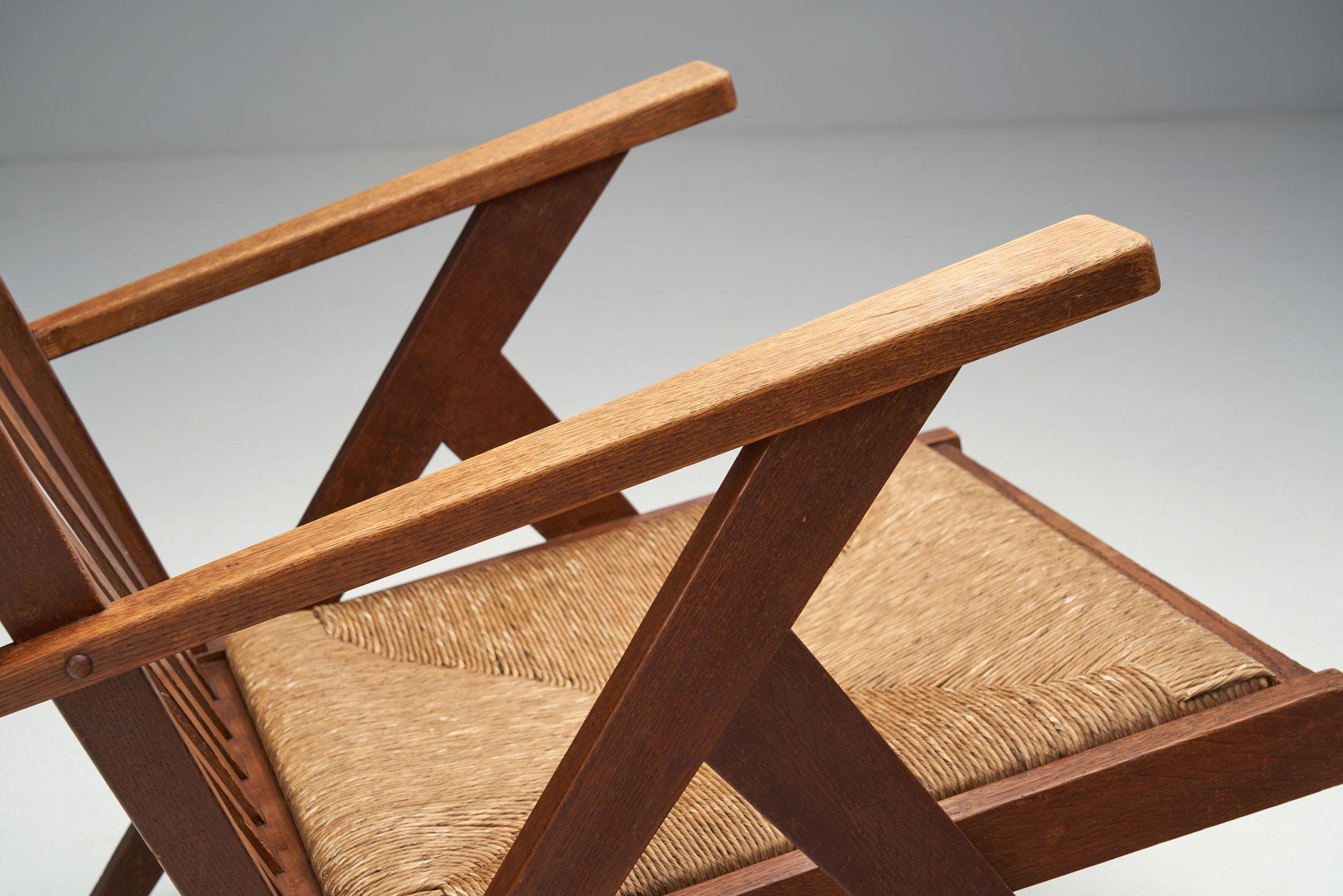 Dutch Lounge Chair with Woven Rush Seat, the Netherlands, 1950s 8