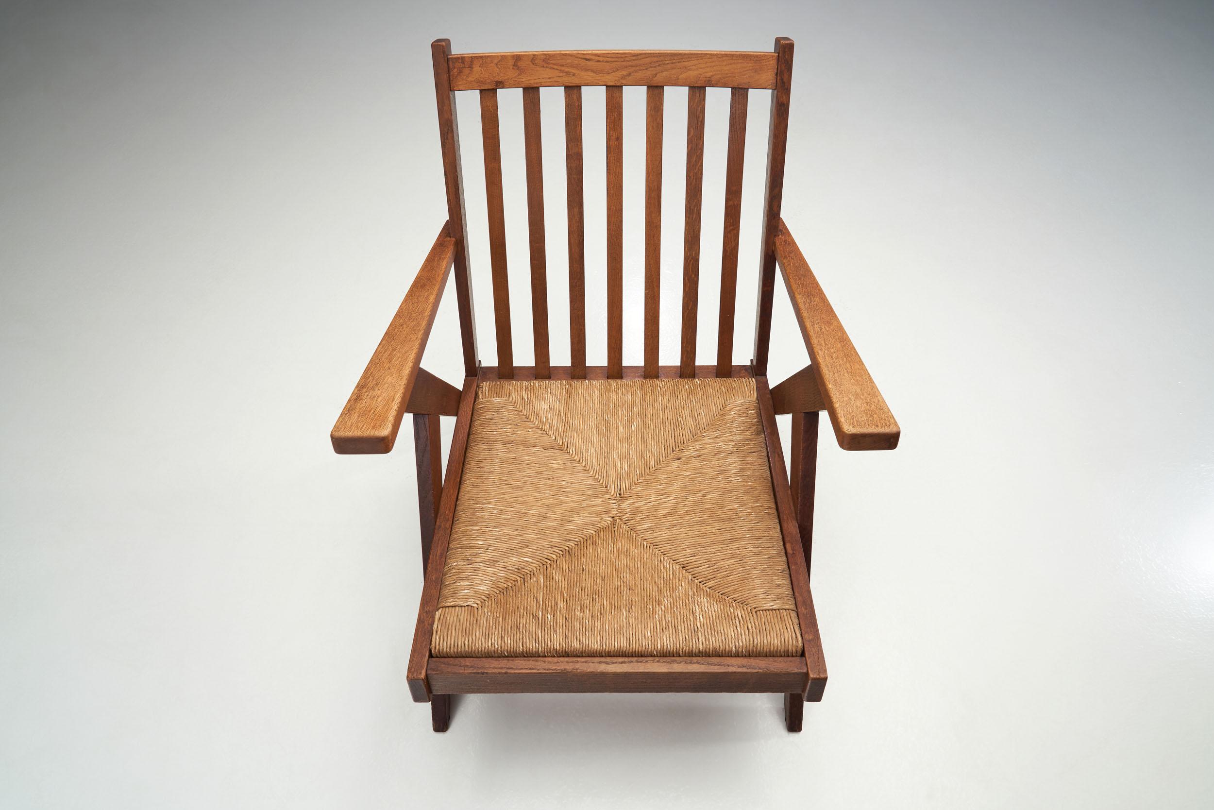Dutch Lounge Chair with Woven Rush Seat, the Netherlands, 1950s 4