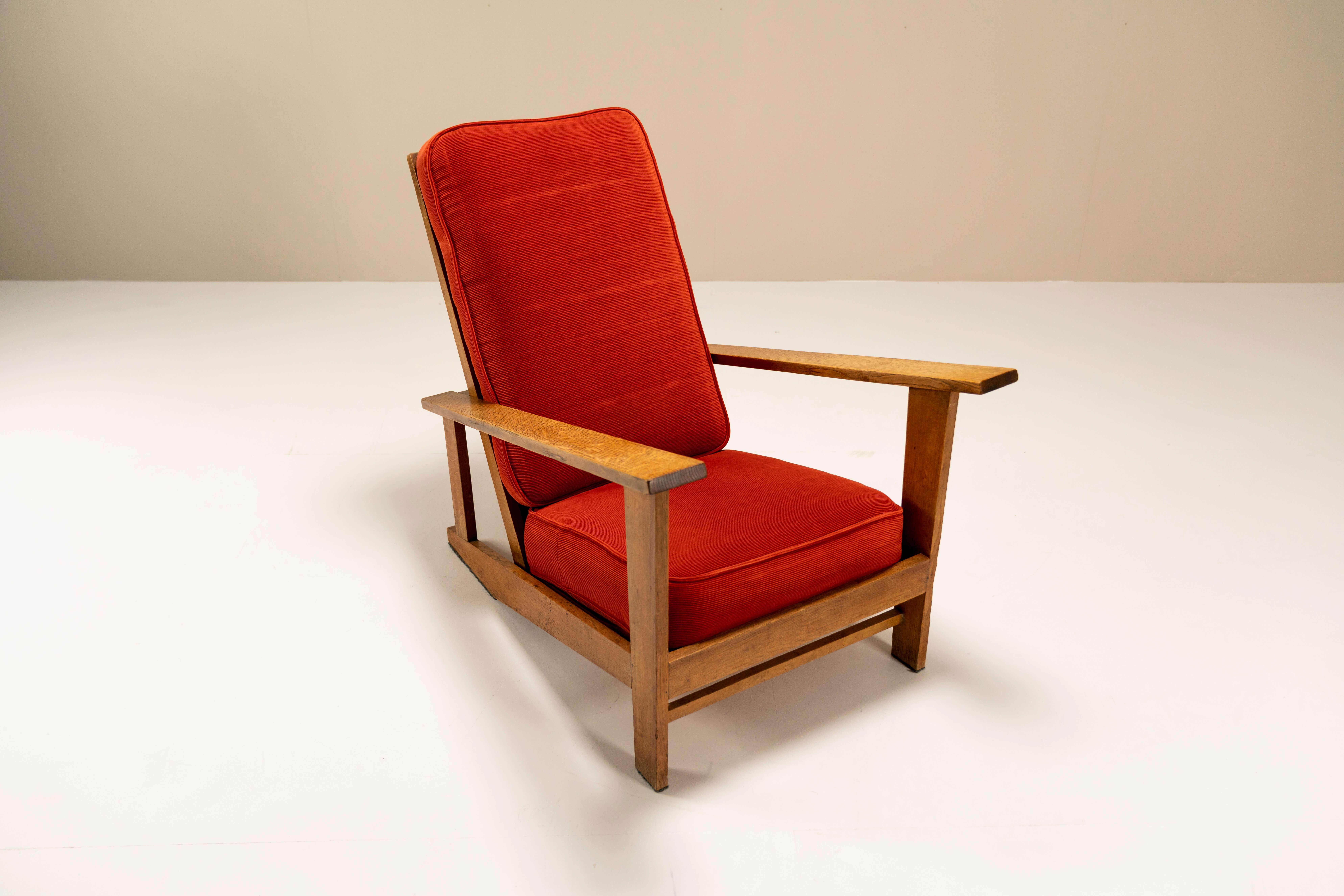 Dutch Lounge Chairs in Beech and Vermillion Upholstery Attr. to Groenekan 1950s For Sale 4