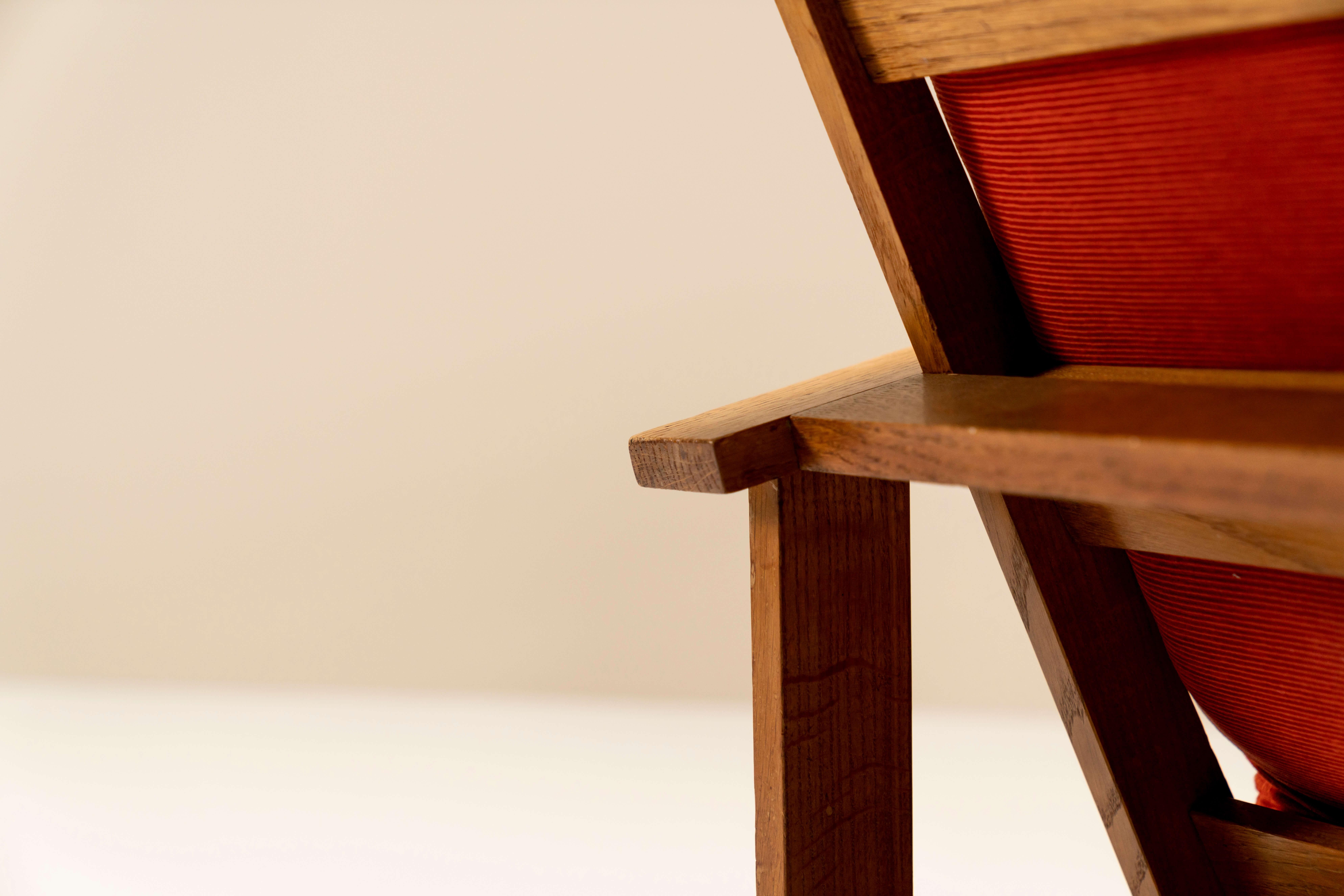 Dutch Lounge Chairs in Beech and Vermillion Upholstery Attr. to Groenekan 1950s 7