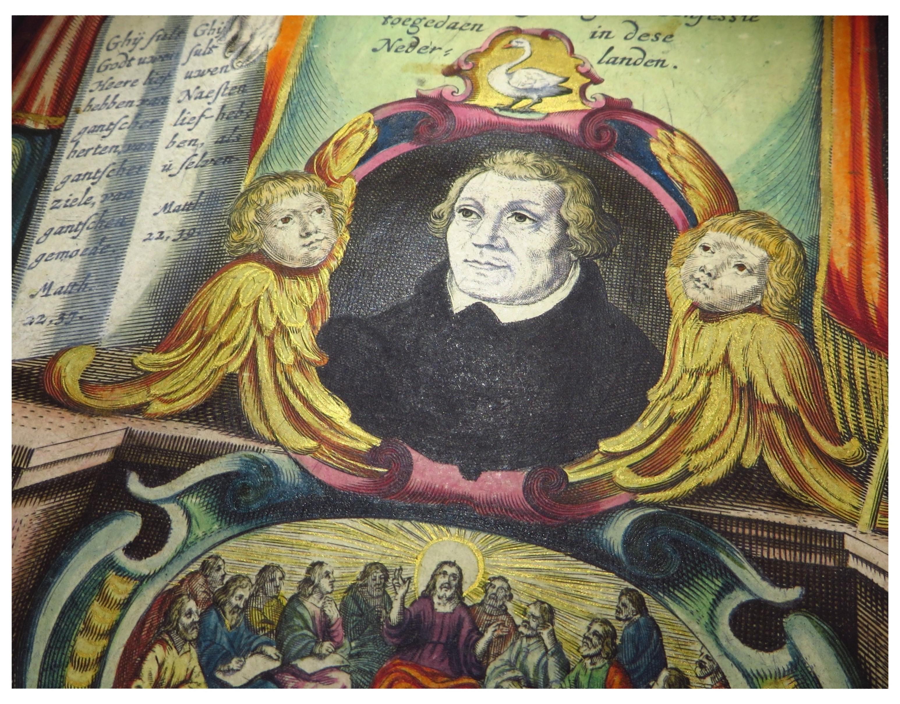 Amsterdam School Dutch Luther Bible with fine hand-coloured and highlighted in gold illustrations For Sale