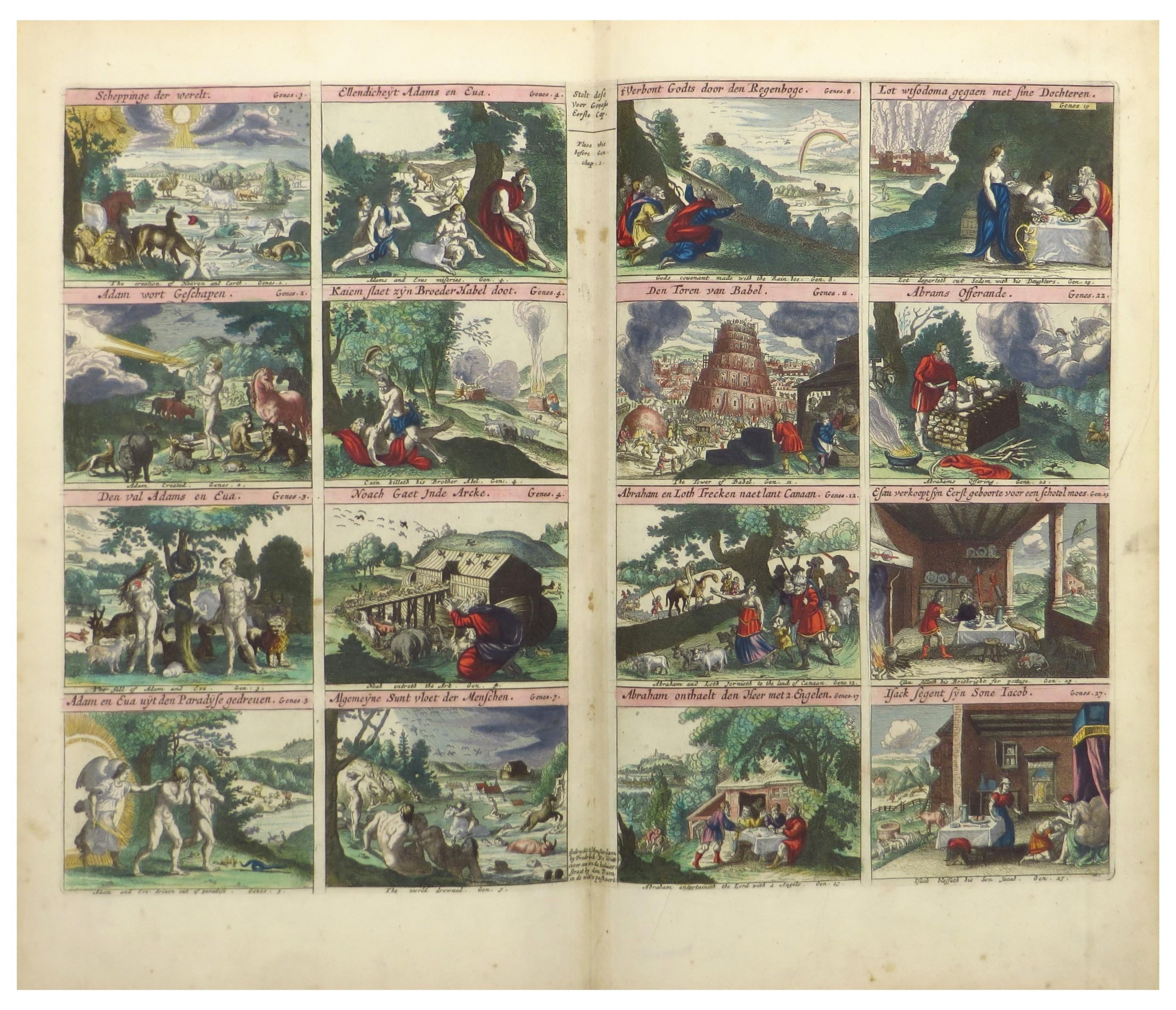 Dutch Luther Bible with fine hand-coloured and highlighted in gold illustrations For Sale 1