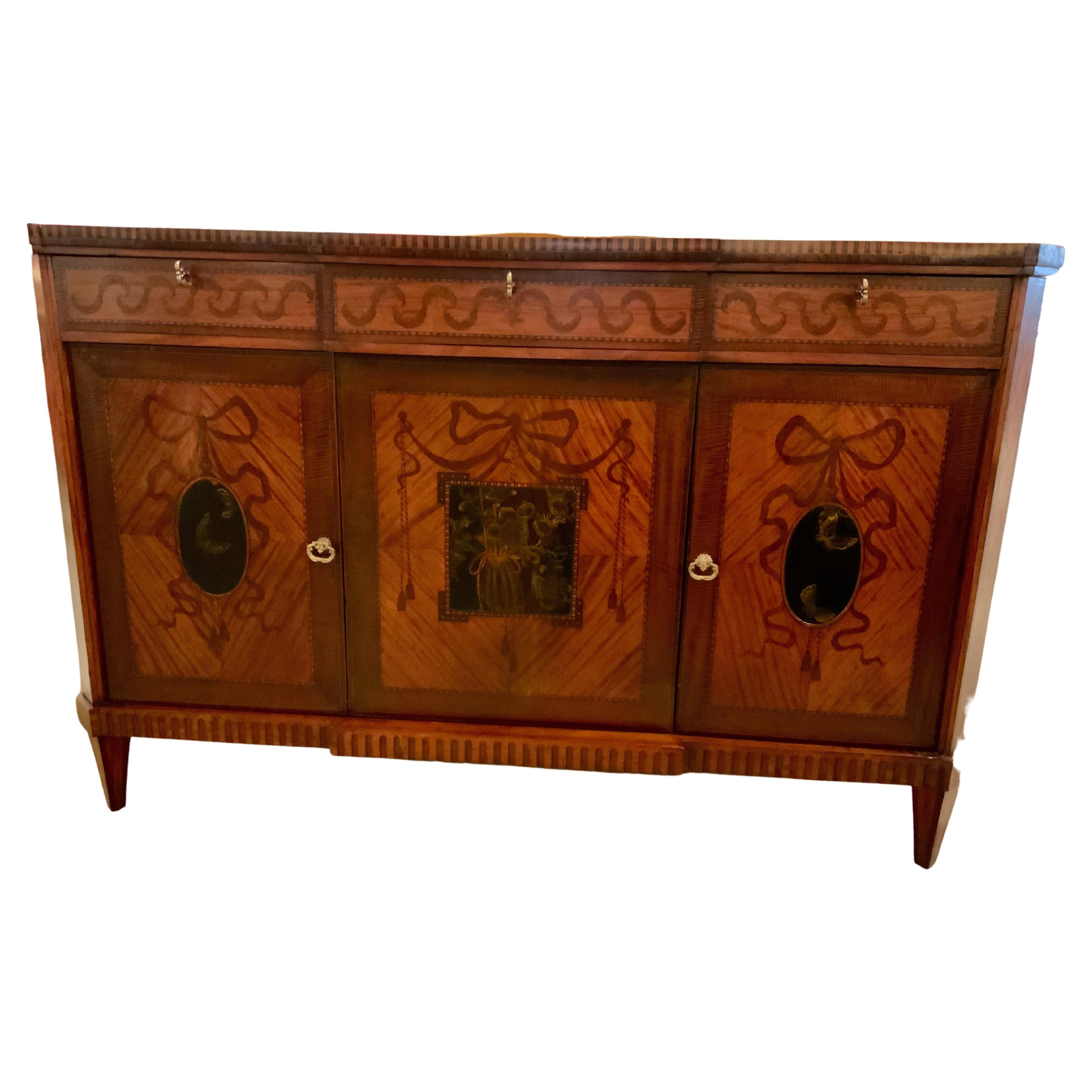 Dutch Mahogany and Satinwood Neoclassical Cabinet, 19 Th C For Sale