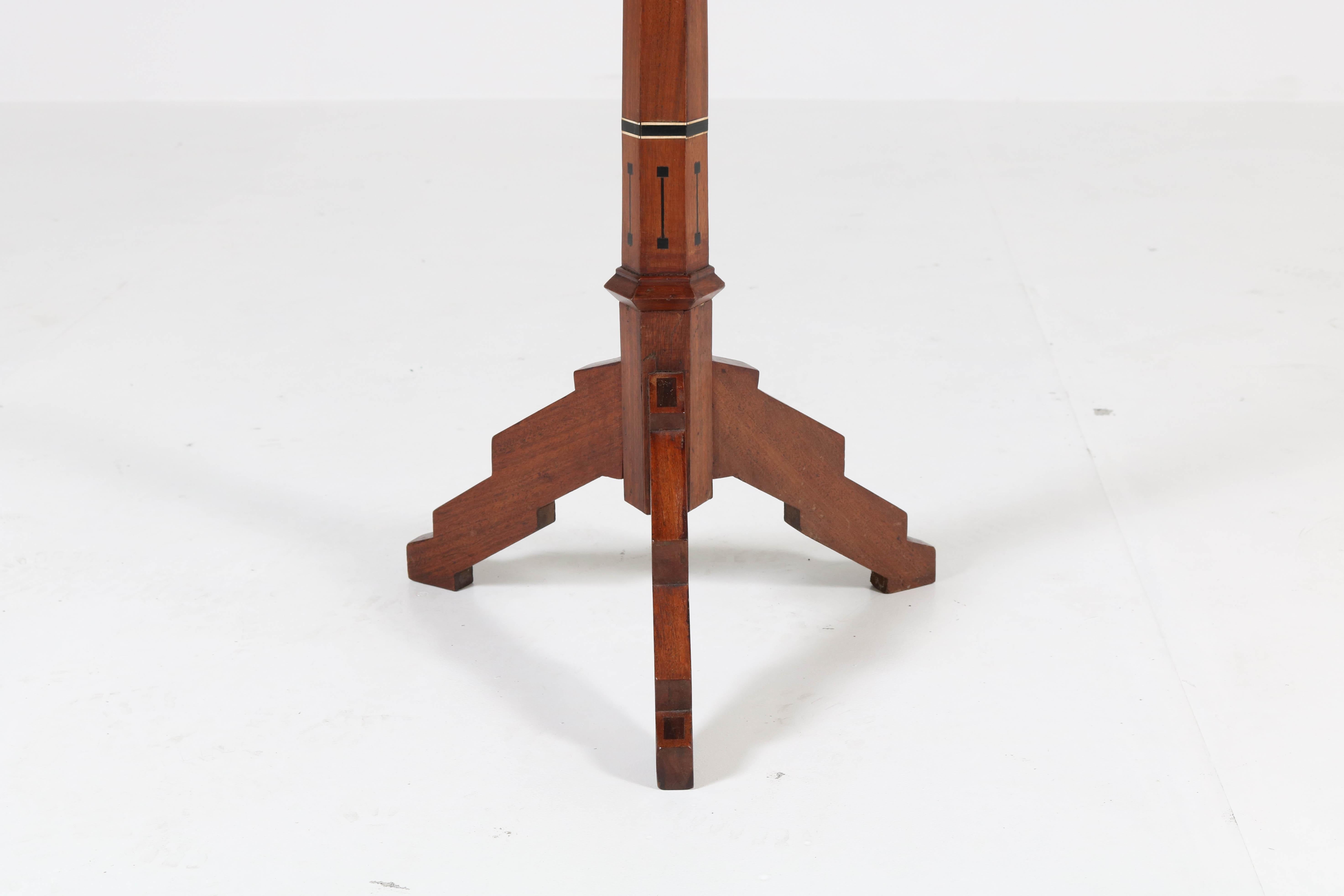 Dutch Mahogany Art Nouveau Arts & Crafts Occasional Table with Inlay, 1900s 1