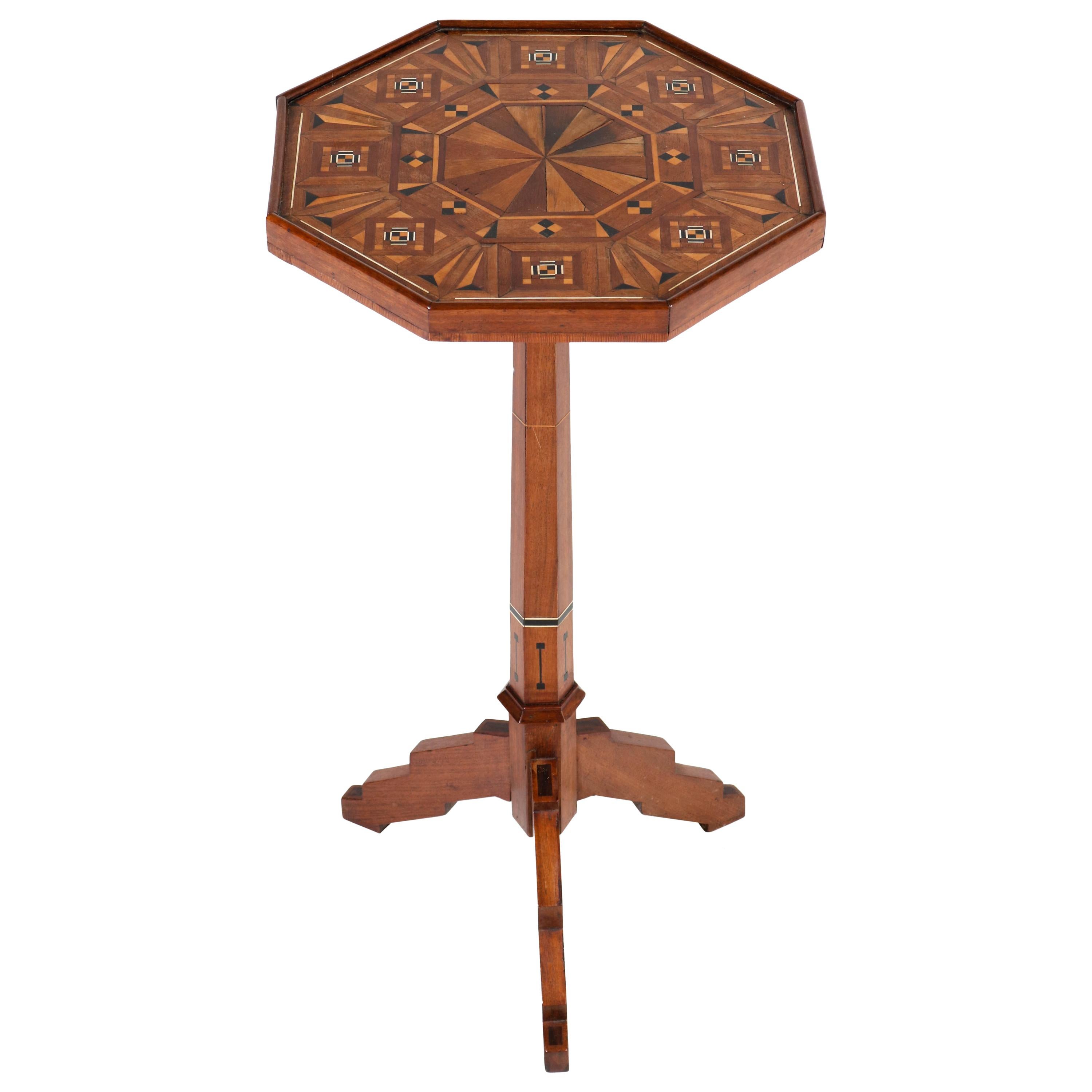 Dutch Mahogany Art Nouveau Arts & Crafts Occasional Table with Inlay, 1900s