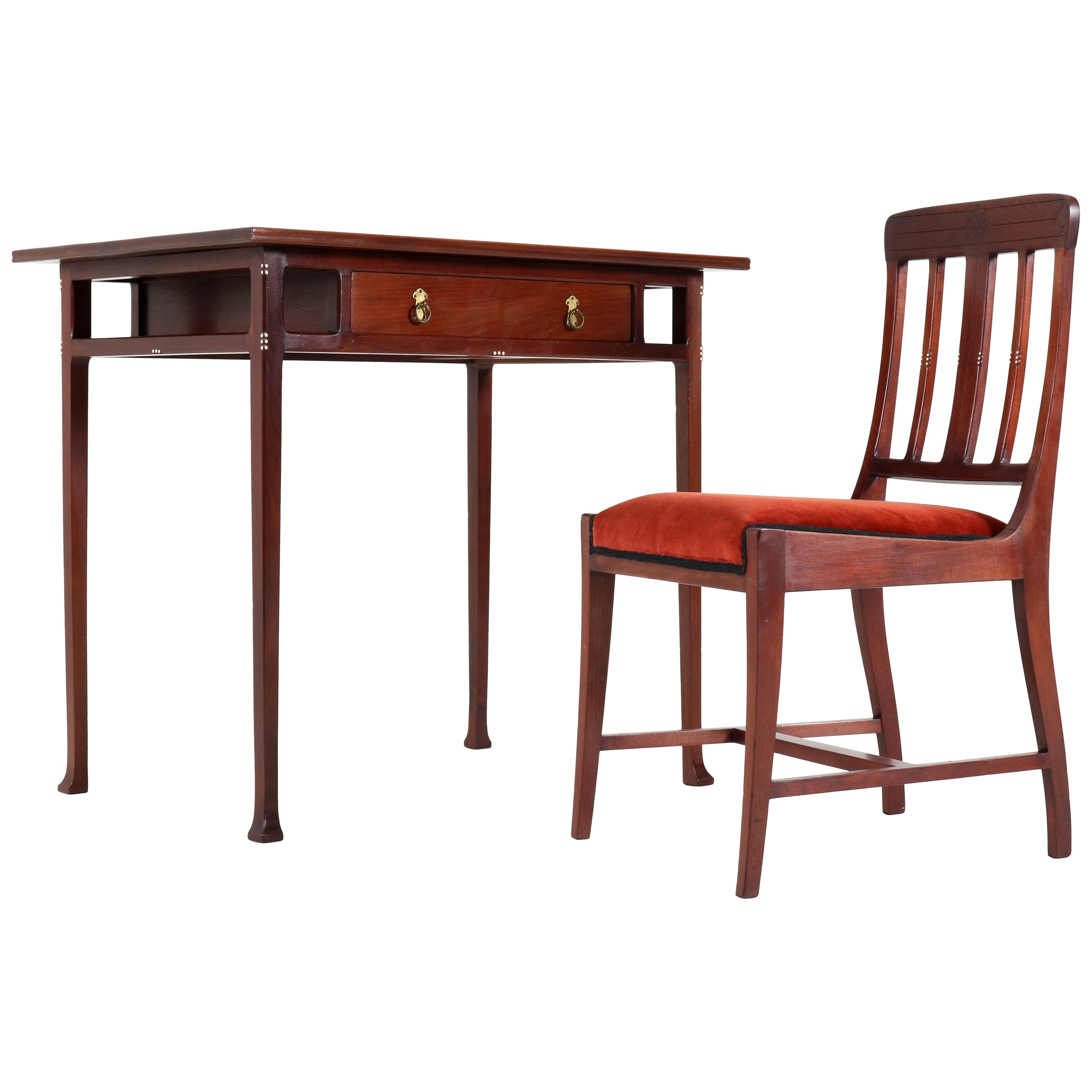 Dutch Mahogany Art Nouveau Writing Table and Chair by Karel Sluyterman