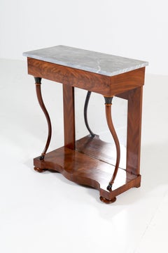 Dutch Mahogany Biedermeier Console Table with Marble Top, 1830s