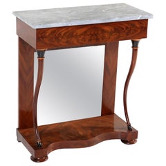 Dutch Mahogany Biedermeier Console Table with Marble Top, 1830s