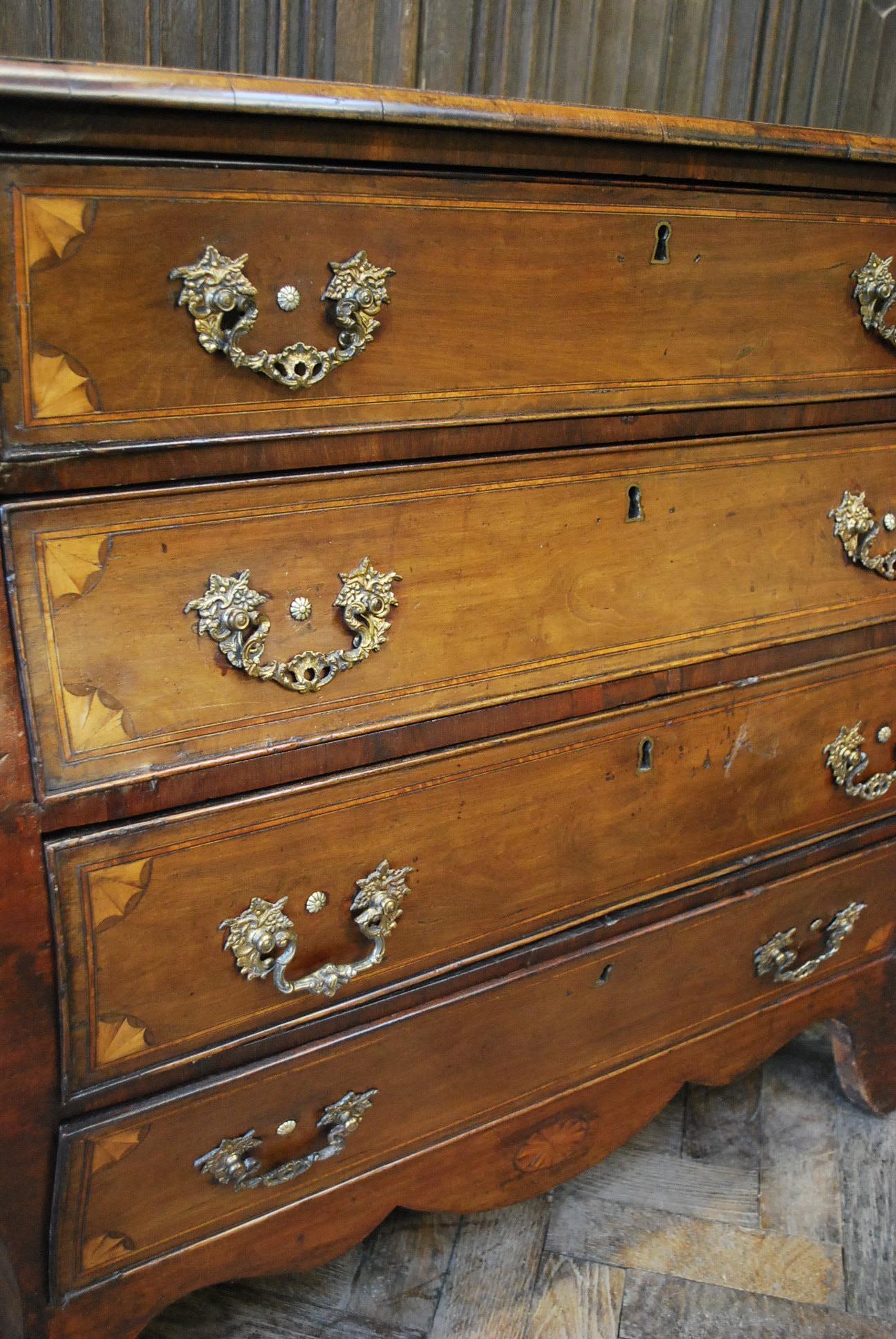 Baroque Dutch mahogany bombe commode / chest of drawers
