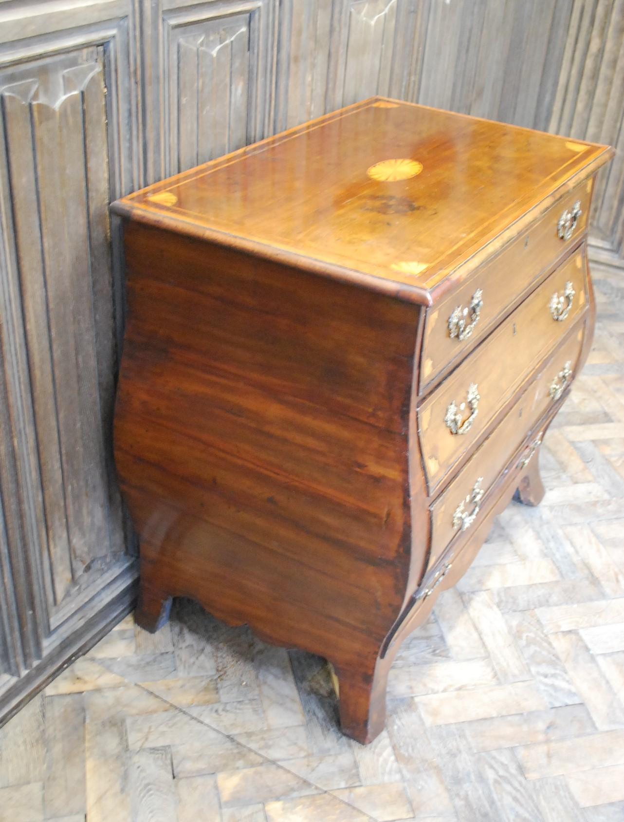 Veneer Dutch mahogany bombe commode / chest of drawers