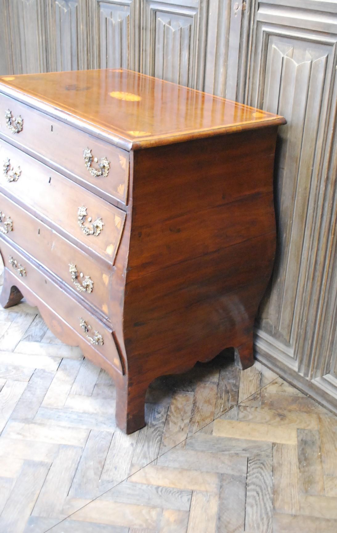 18th Century and Earlier Dutch mahogany bombe commode / chest of drawers