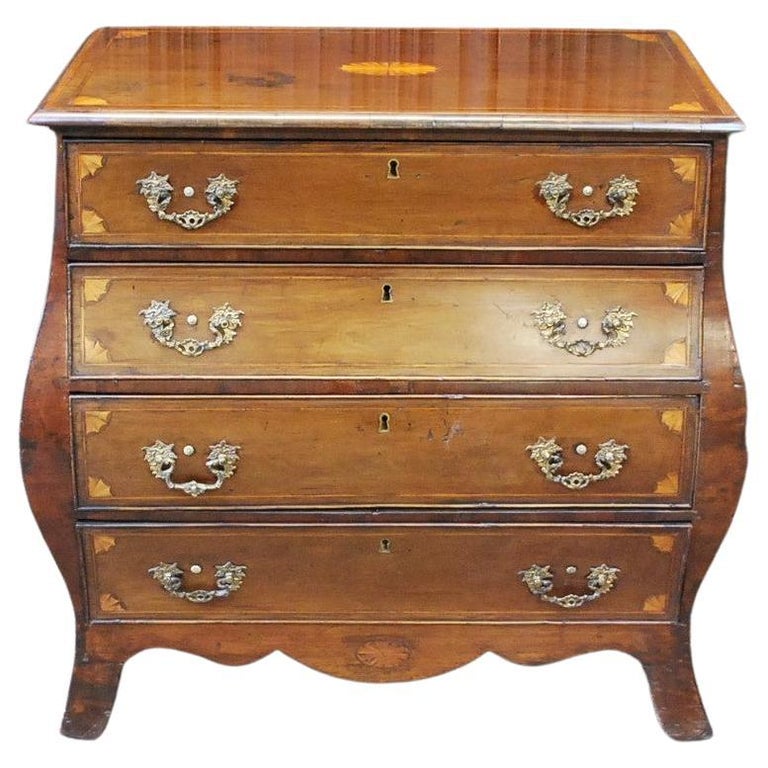 Dutch mahogany bombe commode / chest of drawers For Sale at 1stDibs