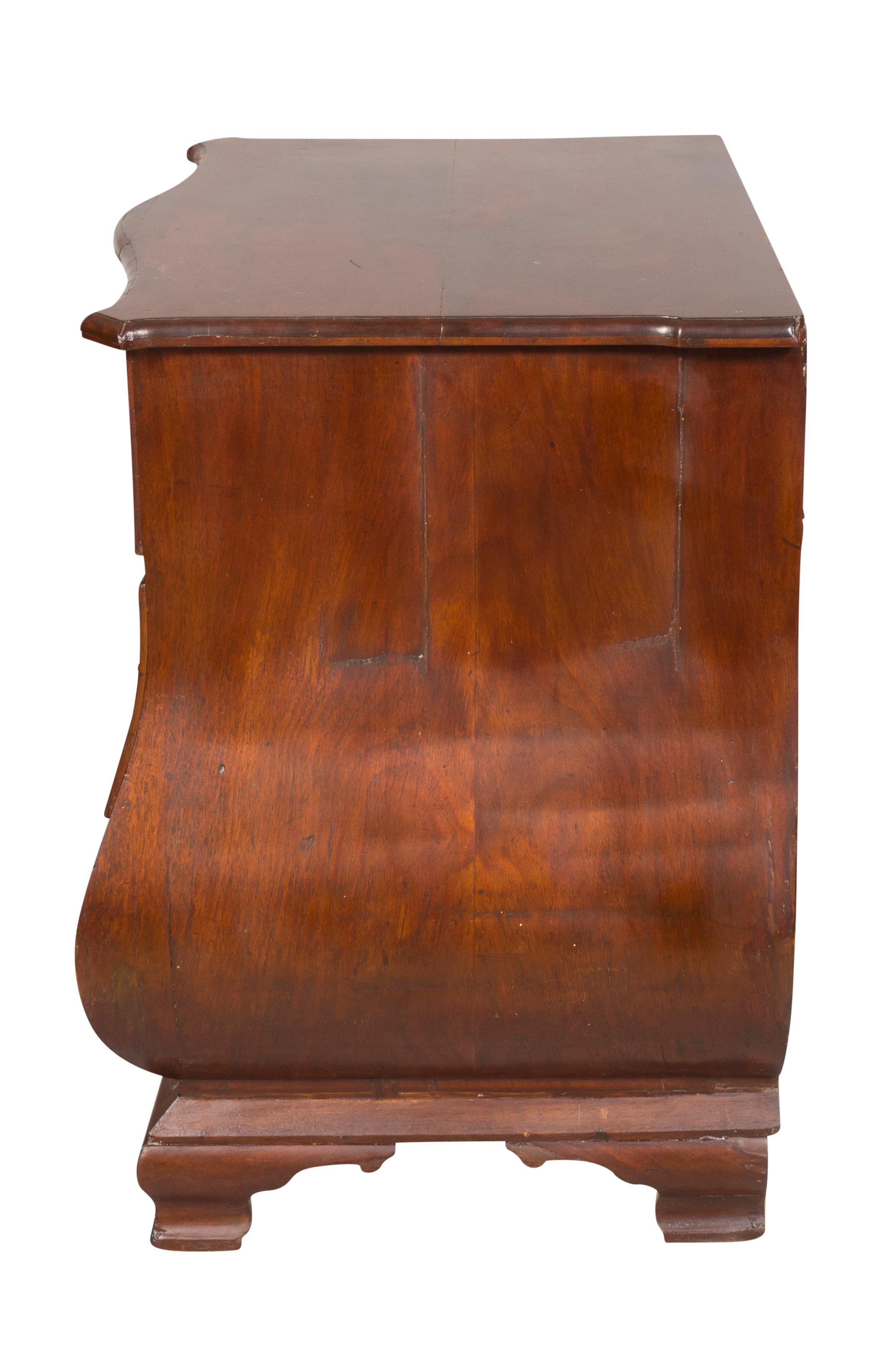 19th Century Dutch Mahogany Bombe Petit Chest of Drawers For Sale