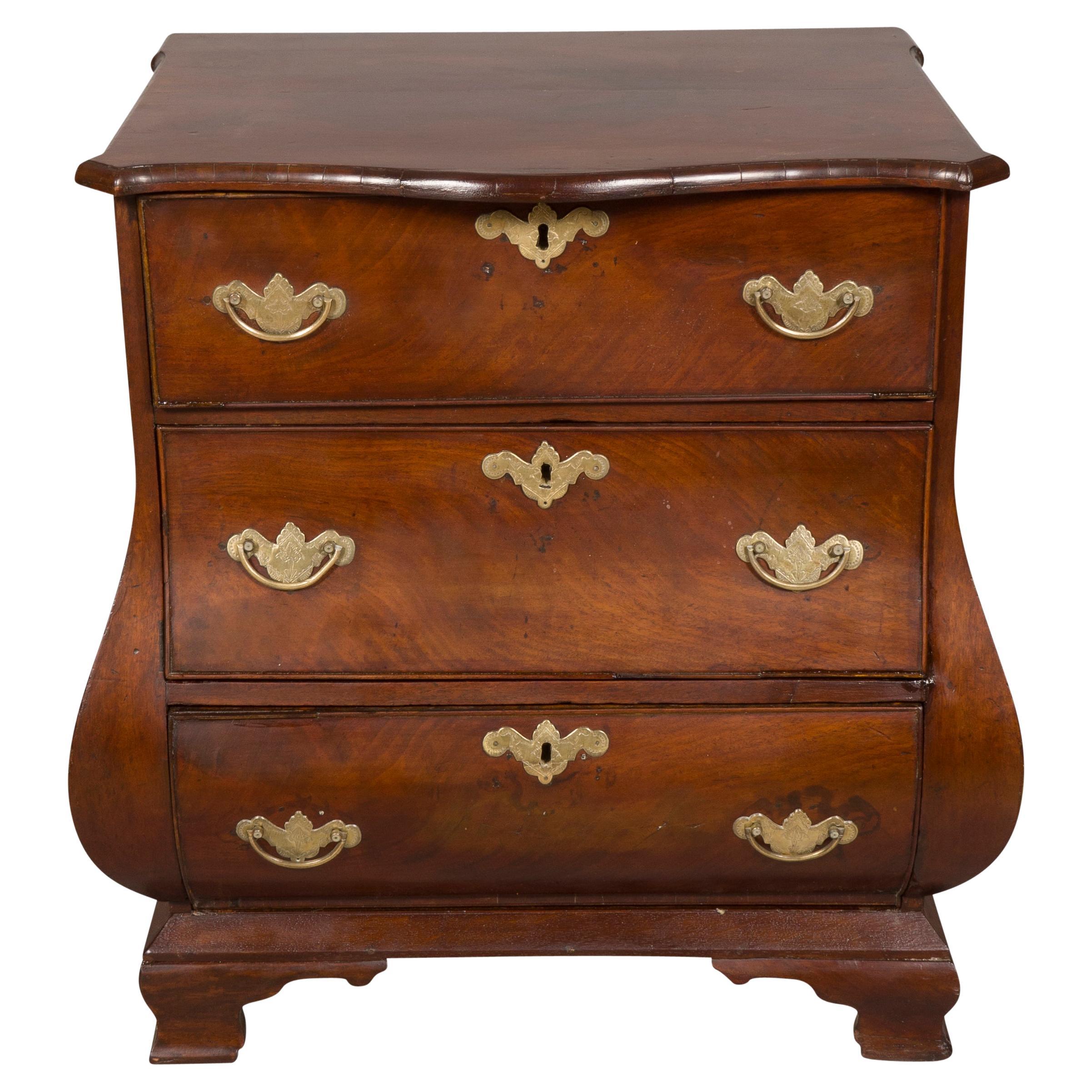 Dutch Mahogany Bombe Petit Chest of Drawers For Sale
