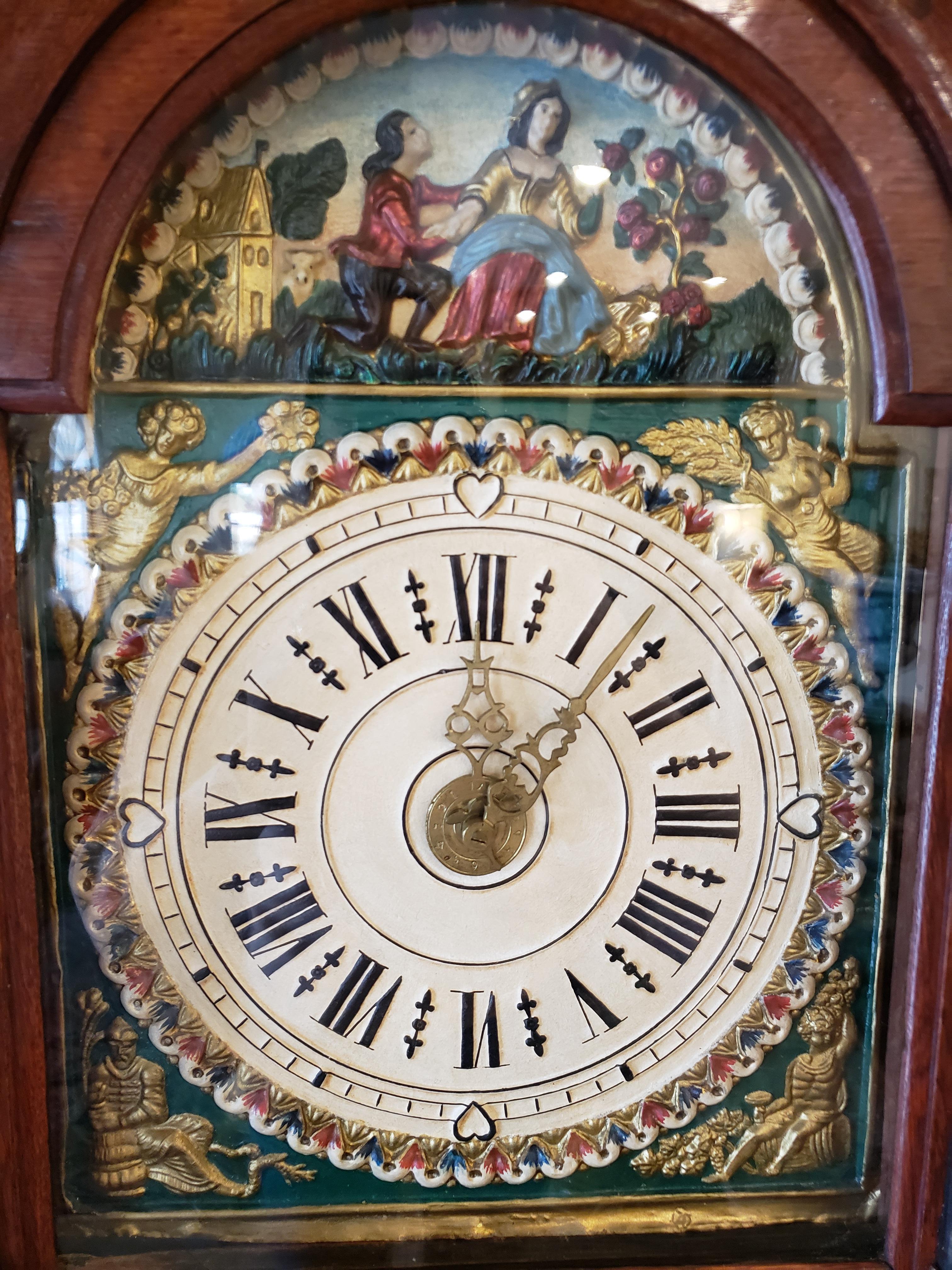 Georgian Dutch Mahogany Friesian 30 Hour Wall Clock For Sale