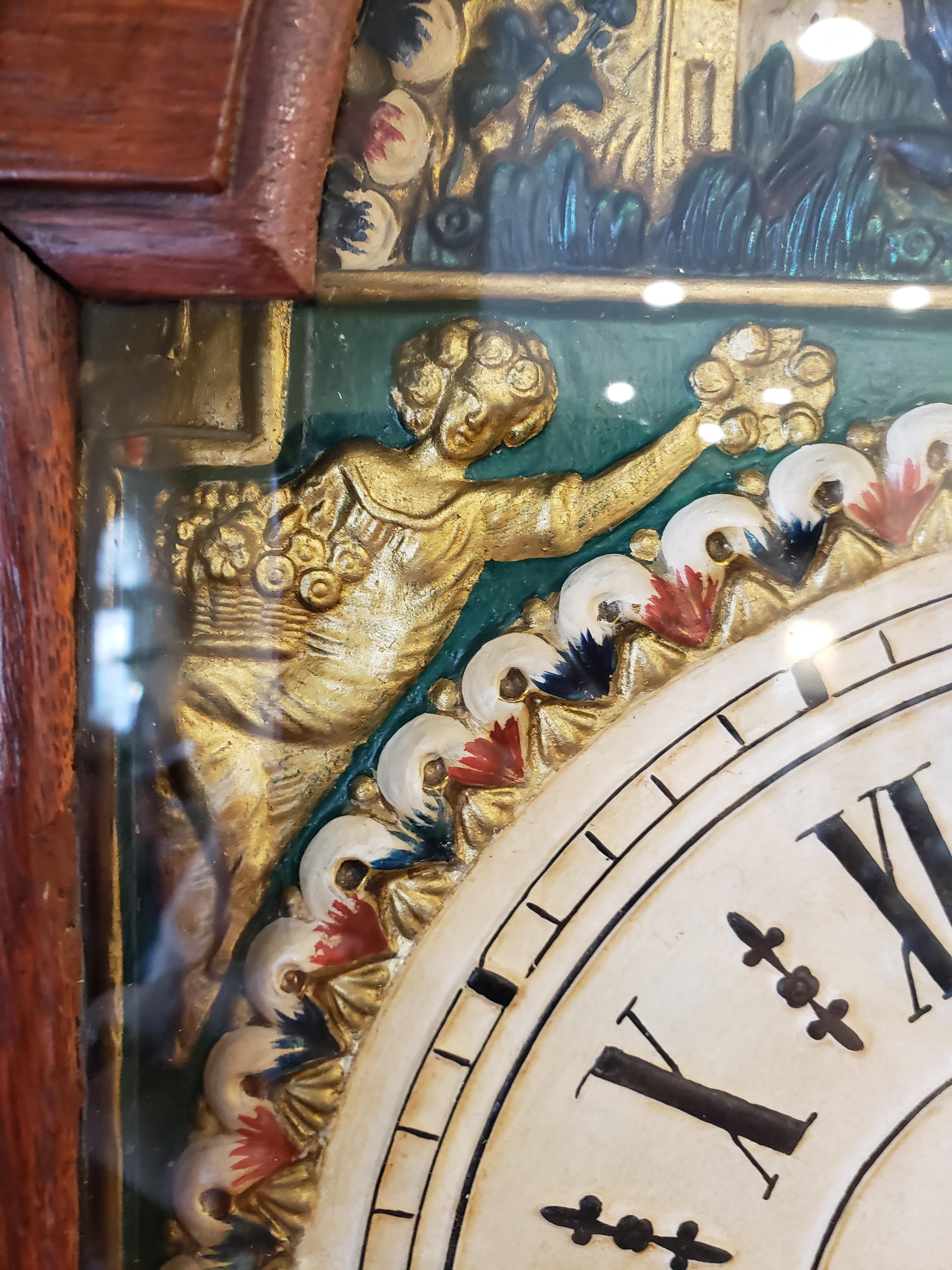Brass Dutch Mahogany Friesian 30 Hour Wall Clock For Sale