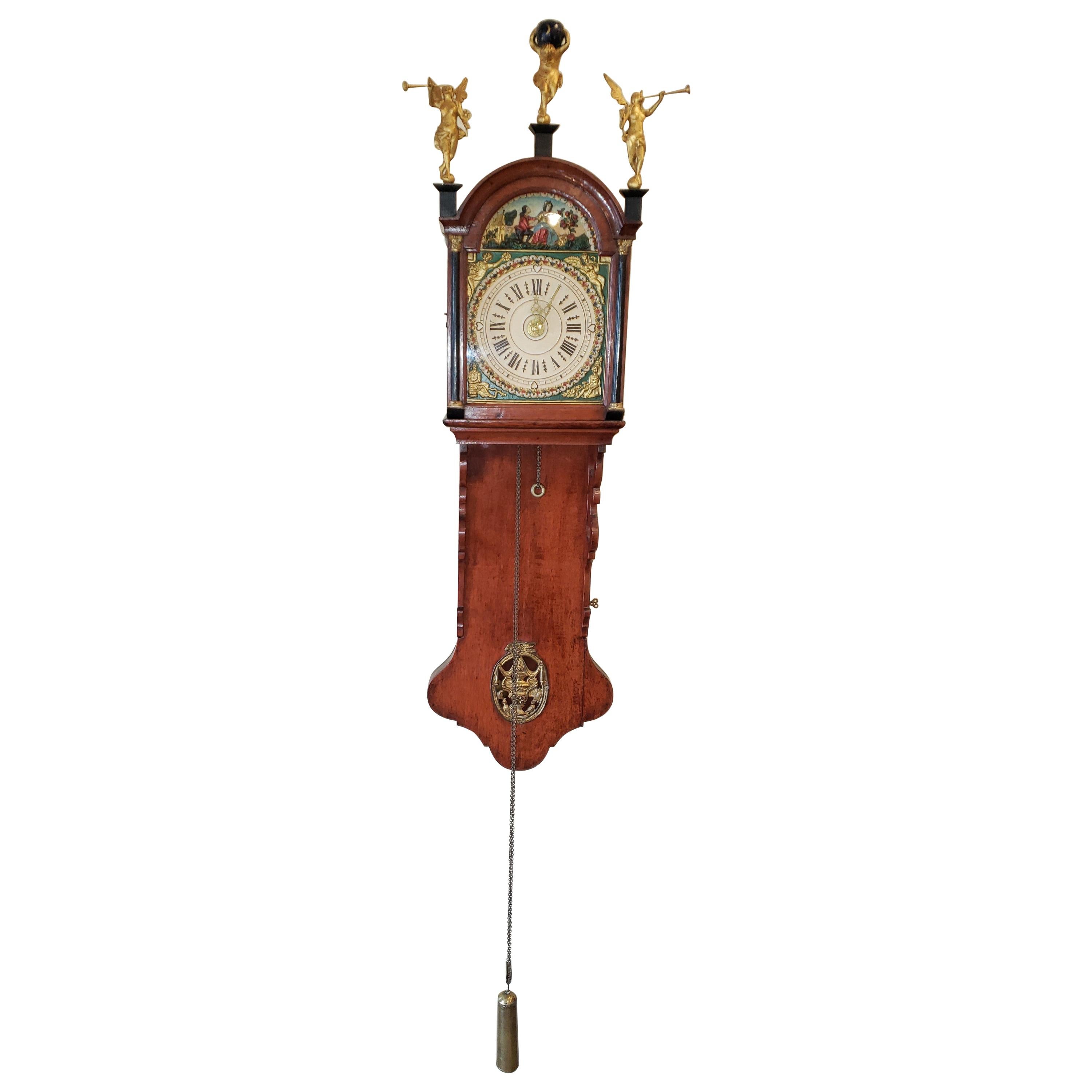 Dutch Mahogany Friesian 30 Hour Wall Clock For Sale