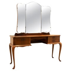 Antique Dutch Mahogany Vanity Dresser with Tri-Fold Mirror