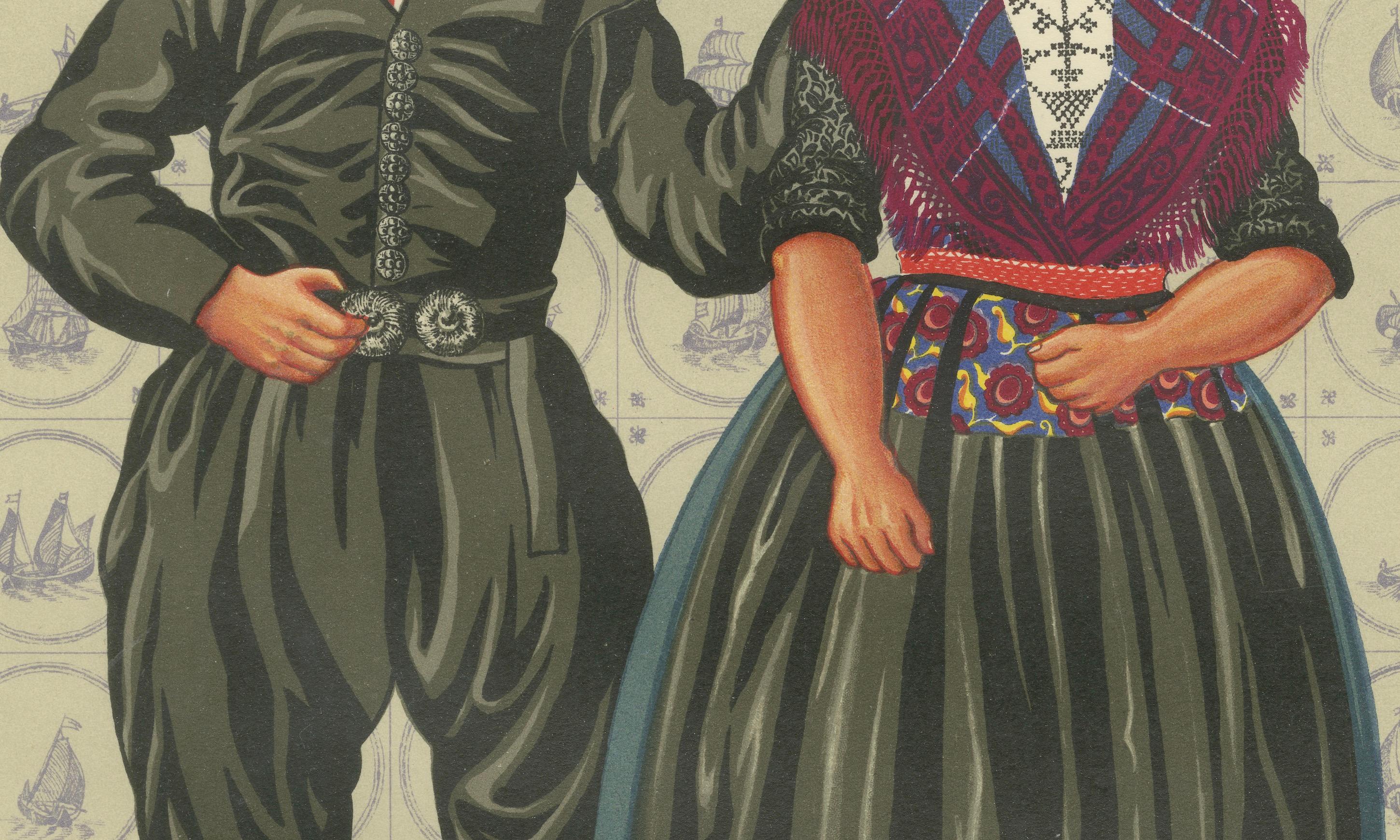Papier Man et femme d'urne en robe de dimanche avec chapeaux brossés, 1932 en vente