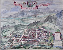 Dutch Map and City Plan of La Roche-sur-Foron, France, 17th Century Hand Colored