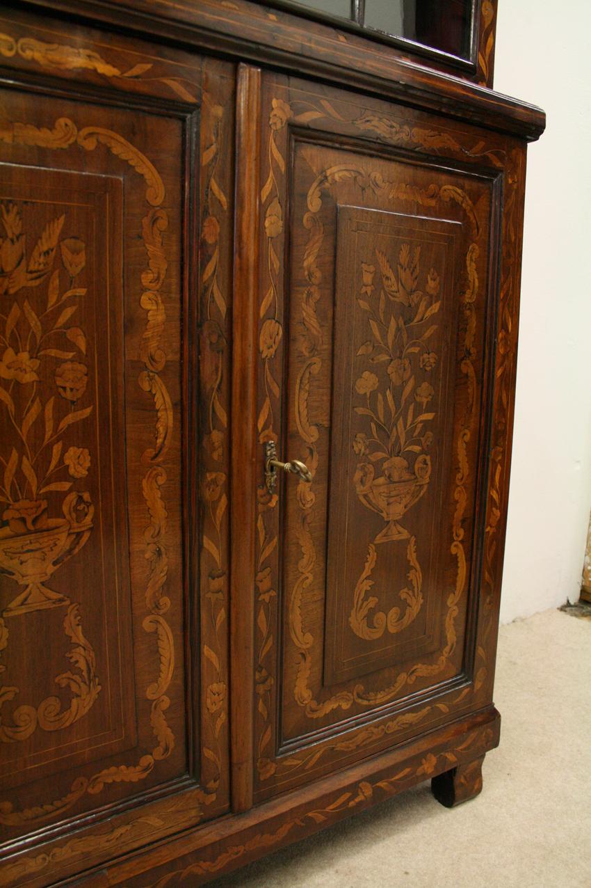 Dutch Marquetry 2 Part Display Cabinet For Sale 5