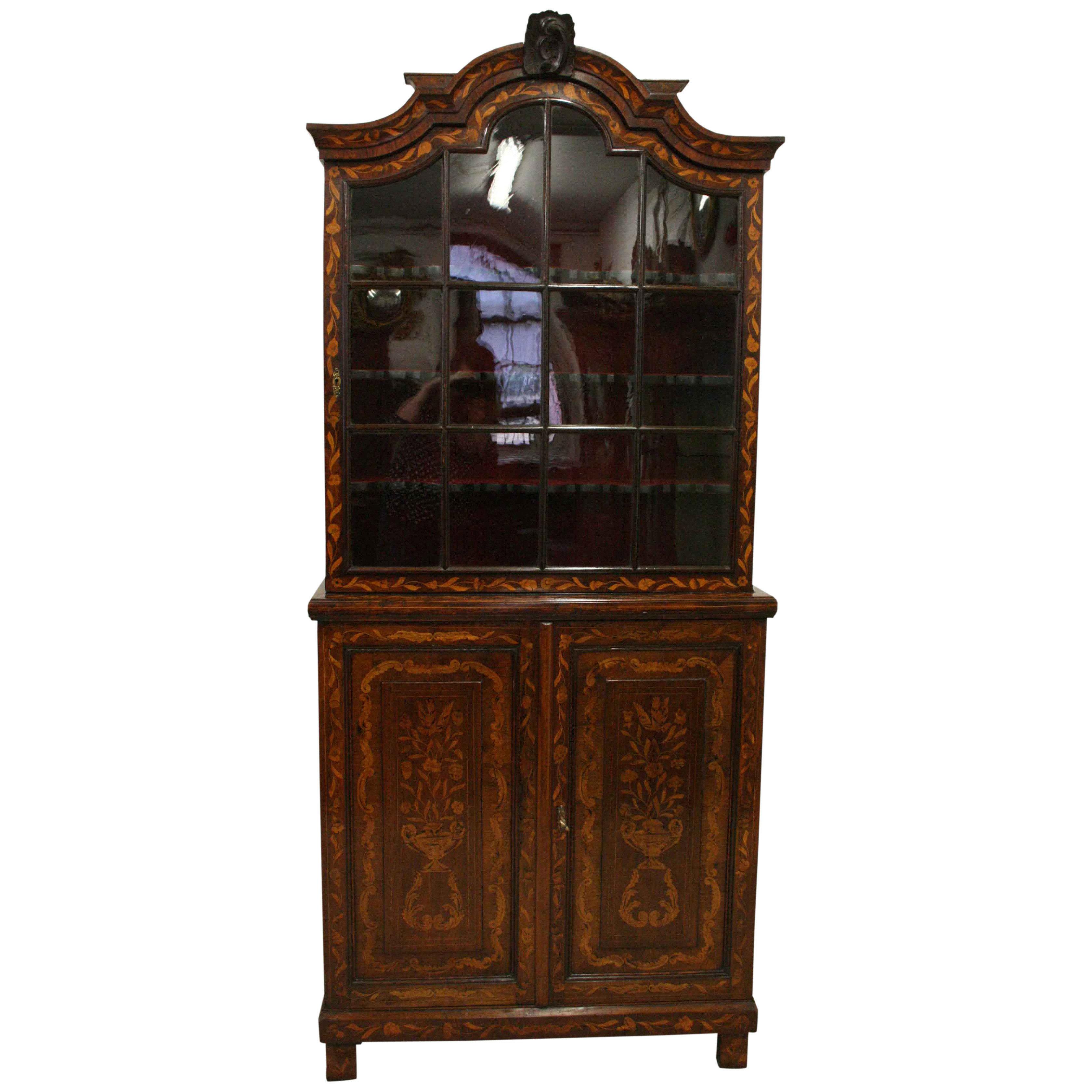 Dutch Marquetry 2 Part Display Cabinet For Sale 8