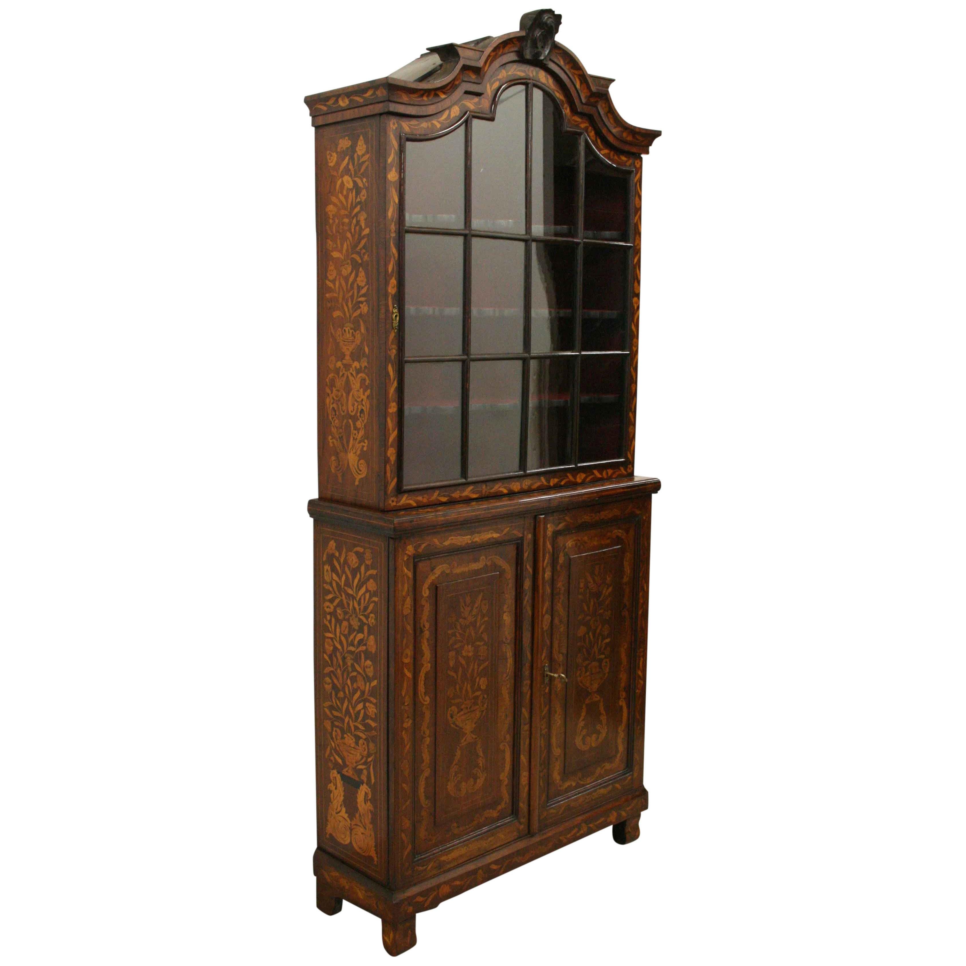Dutch Marquetry 2 Part Display Cabinet For Sale 9