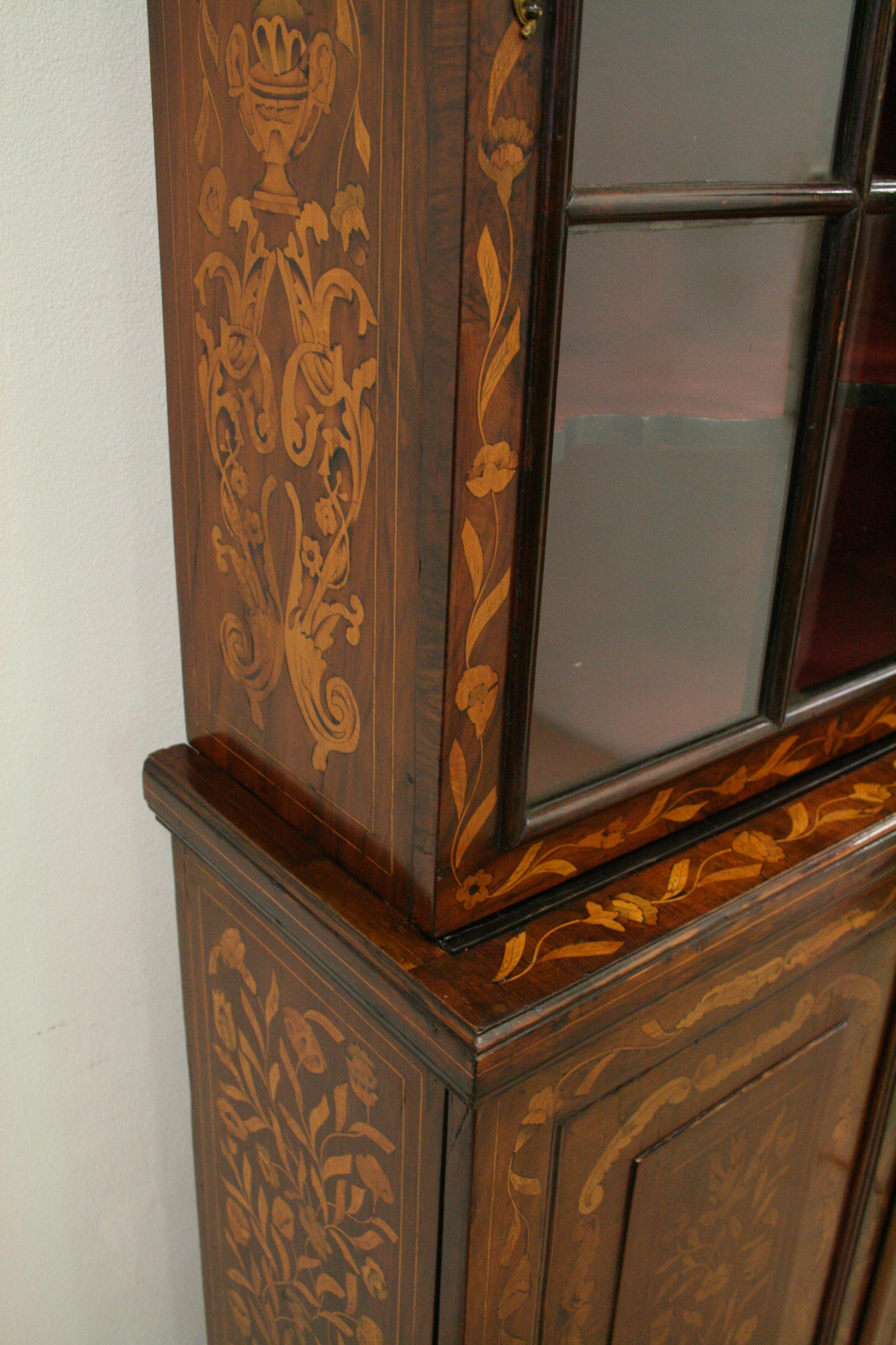 Dutch Marquetry 2 Part Display Cabinet For Sale 1