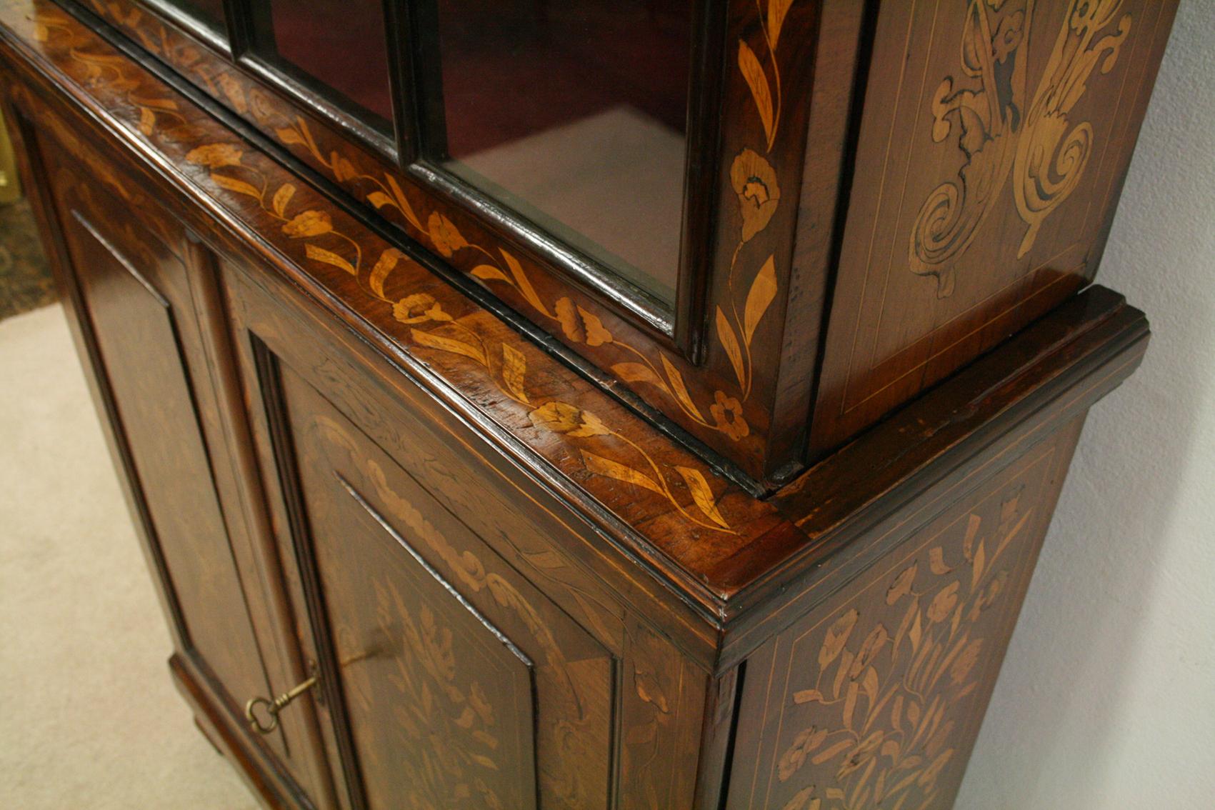 Dutch Marquetry 2 Part Display Cabinet For Sale 3