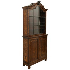 Antique Dutch Marquetry 2 Part Display Cabinet