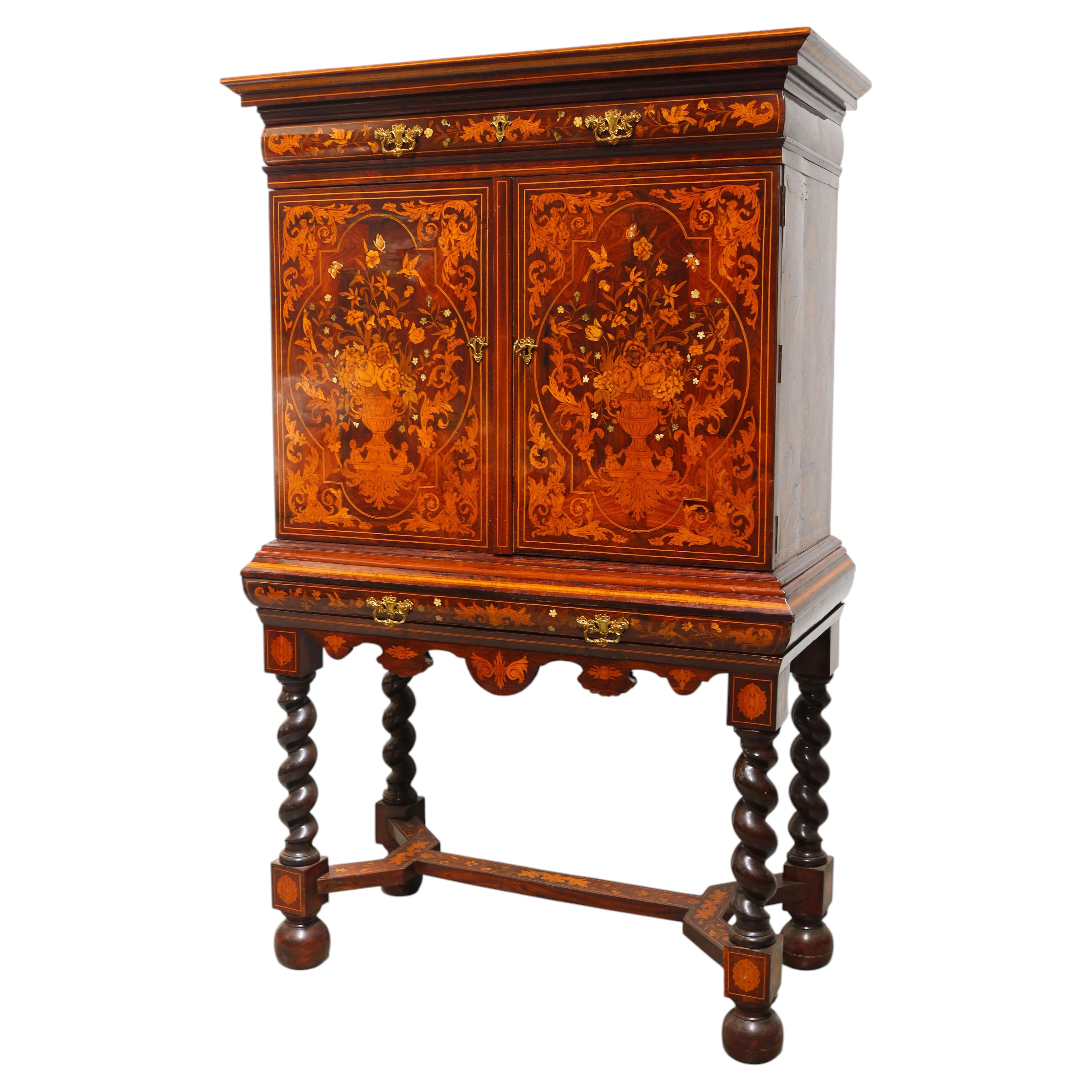 Dutch Marquetry Art Cabinet with Theater And Trompe l'Oeil 17th century style