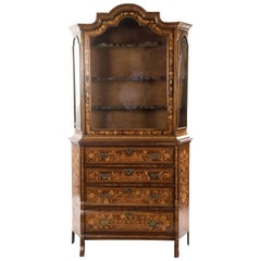 Dutch Marquetry Bombe Display Cabinet
