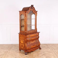 Dutch Marquetry Bombe Vitrine Display Cabinet