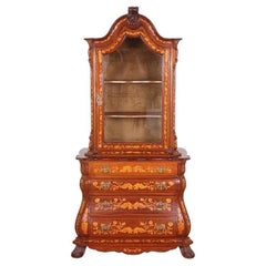 Dutch Marquetry Bombe Vitrine Display Cabinet