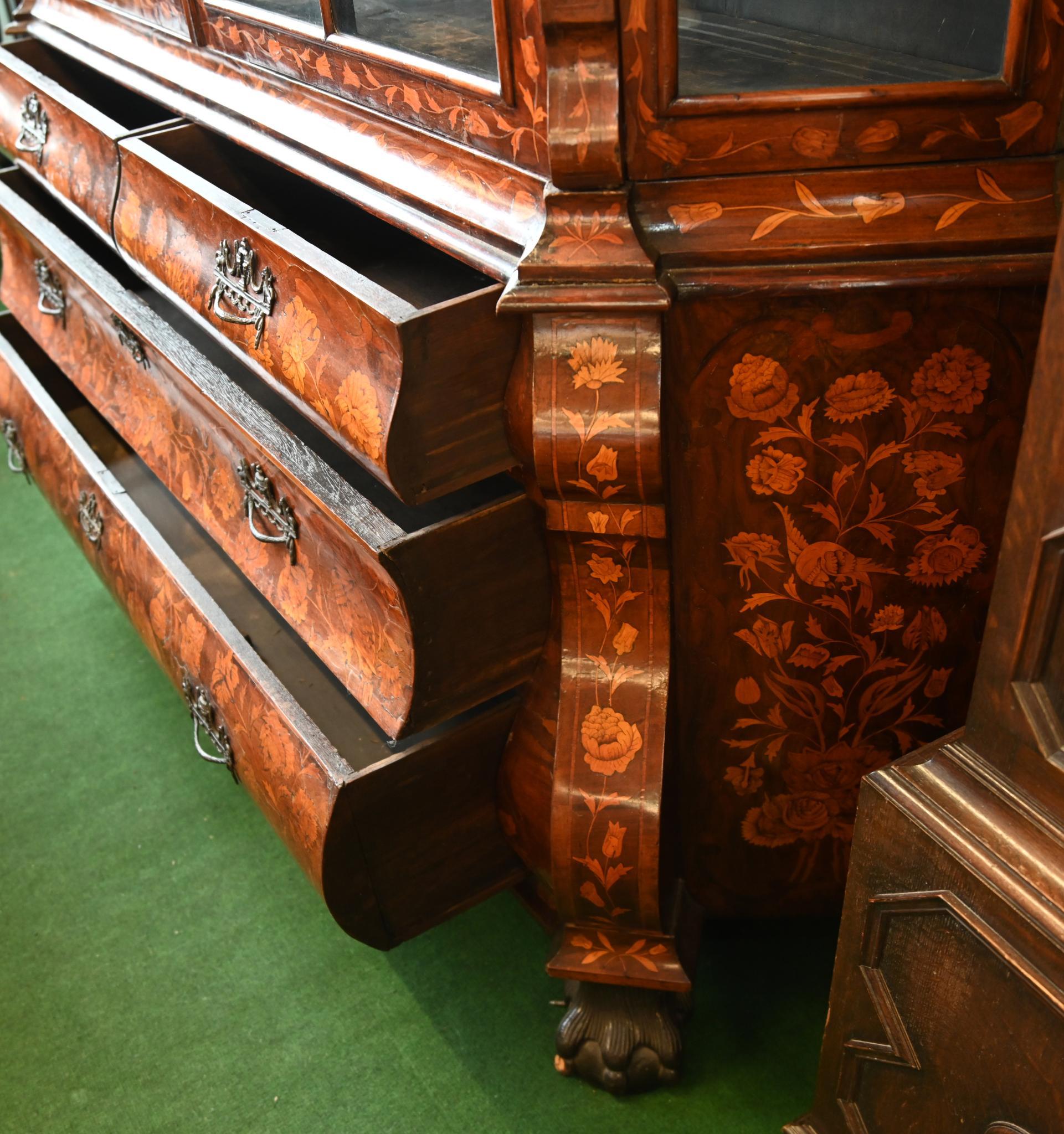 Dutch Marquetry Bookcase Floral Marquetry Cabinet 1820 For Sale 5