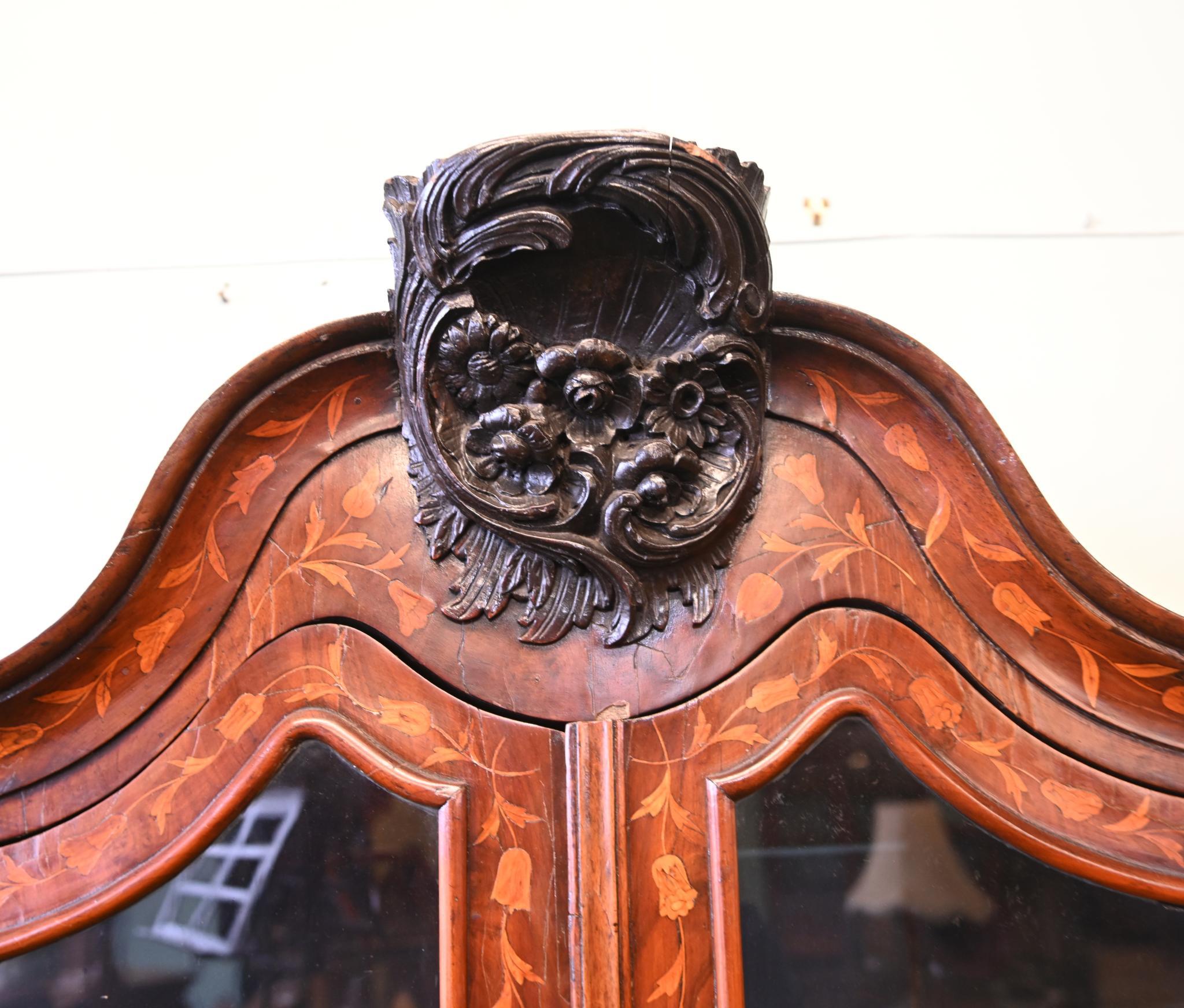 Early 19th Century Dutch Marquetry Bookcase Floral Marquetry Cabinet 1820 For Sale