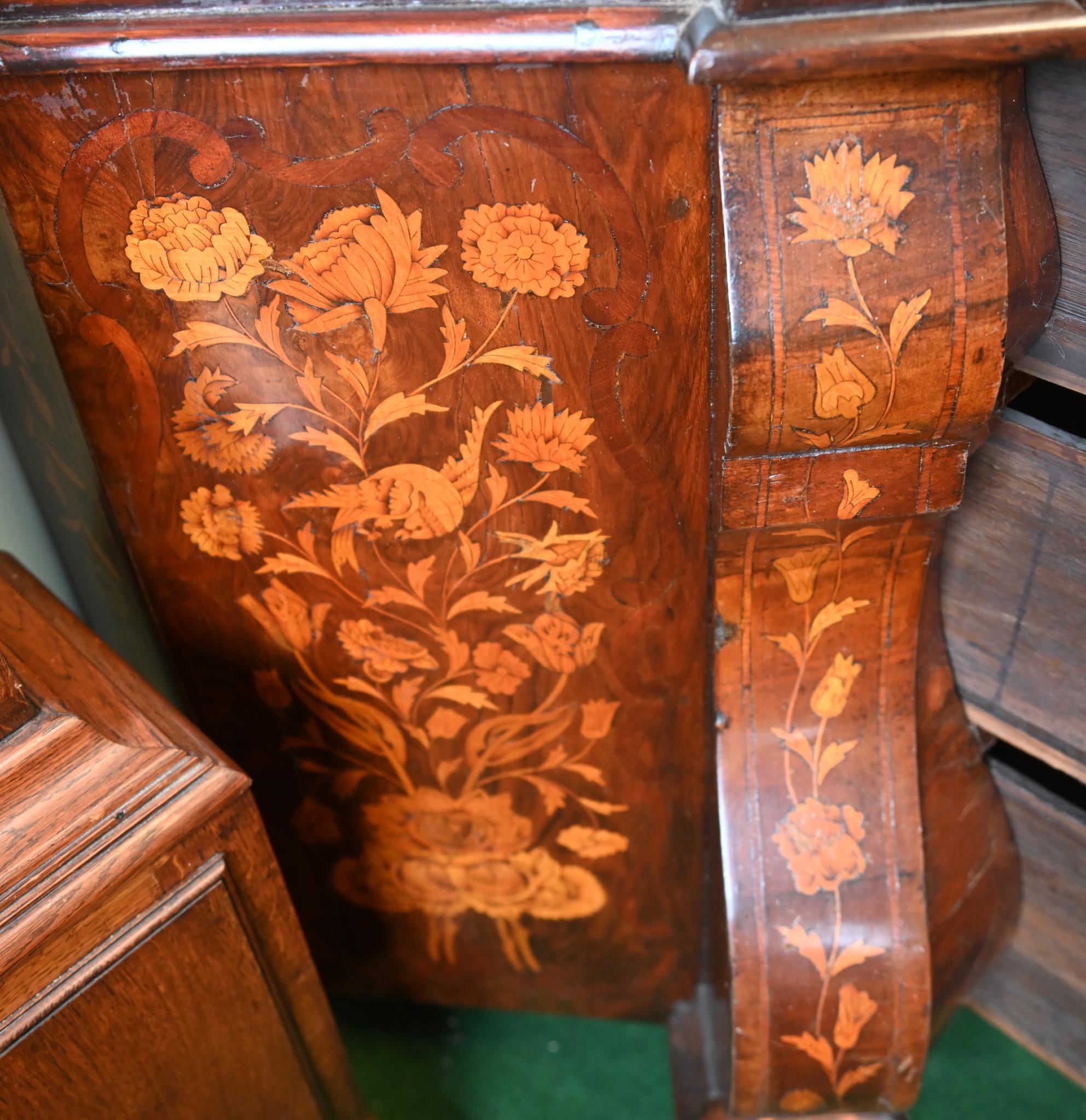 Wood Dutch Marquetry Bookcase Floral Marquetry Cabinet 1820 For Sale