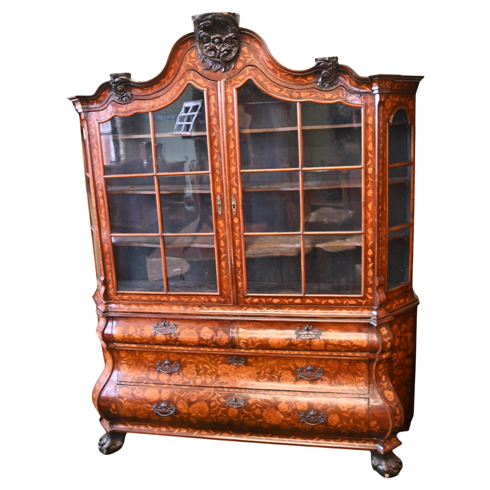 Dutch Marquetry Bookcase Floral Marquetry Cabinet 1820
