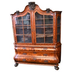 Dutch Marquetry Bookcase Floral Marquetry Cabinet 1820
