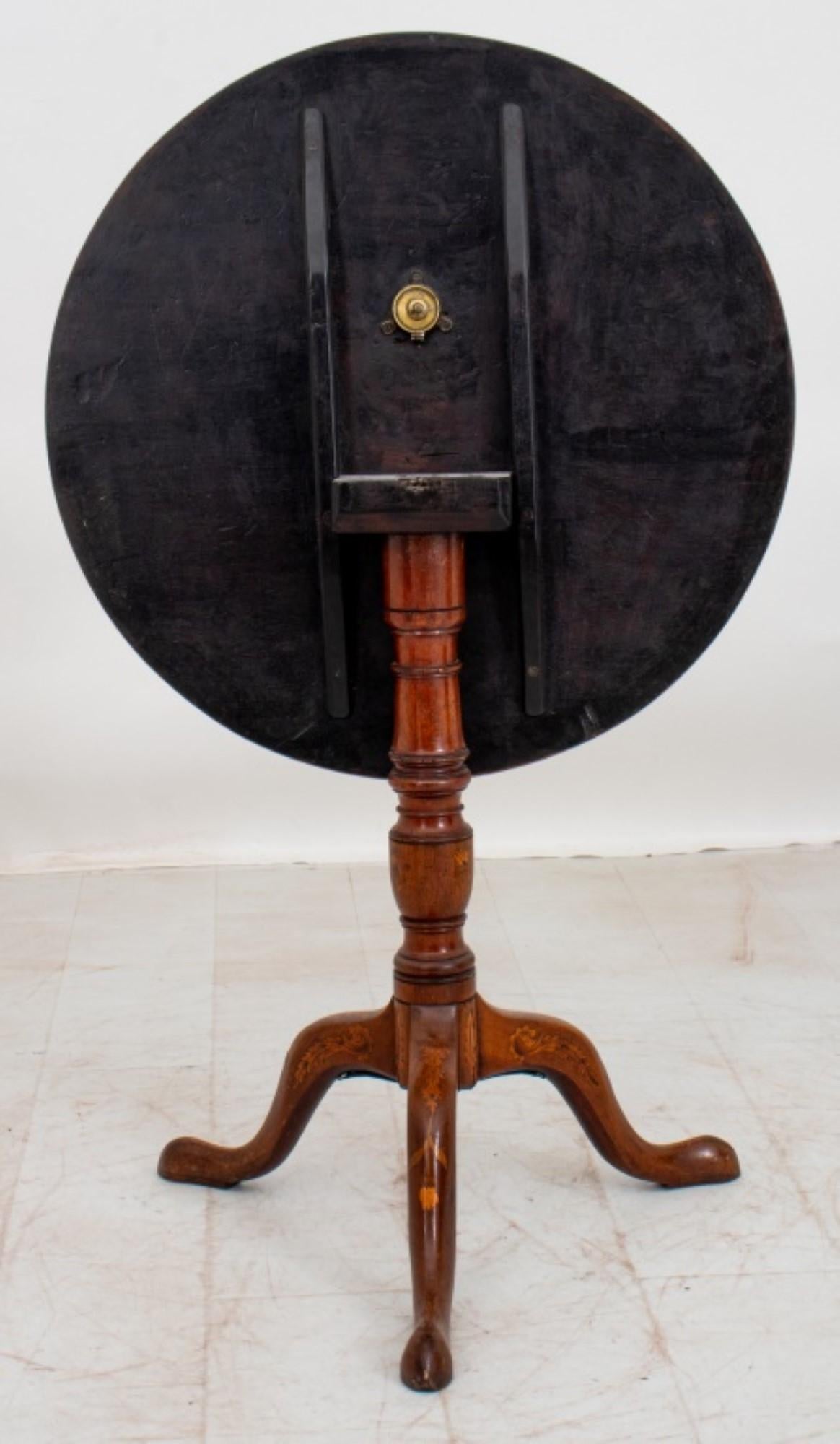 Wood Dutch Marquetry Circular Tripod Table, 19th C For Sale