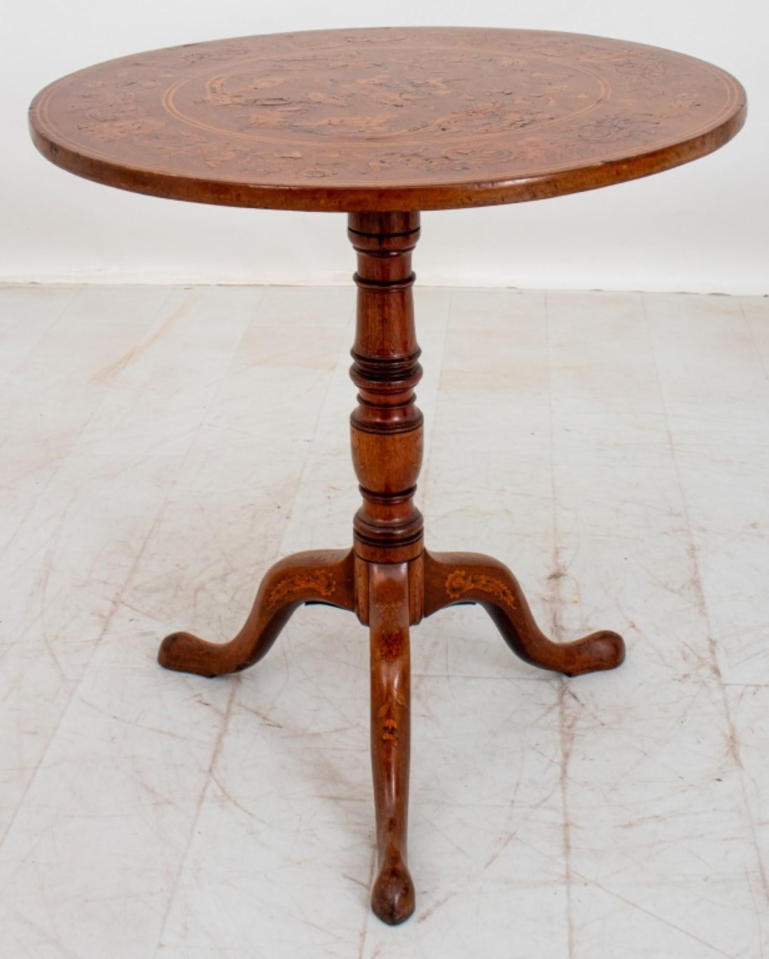 Dutch Marquetry Circular Tripod Table, 19th C For Sale 4