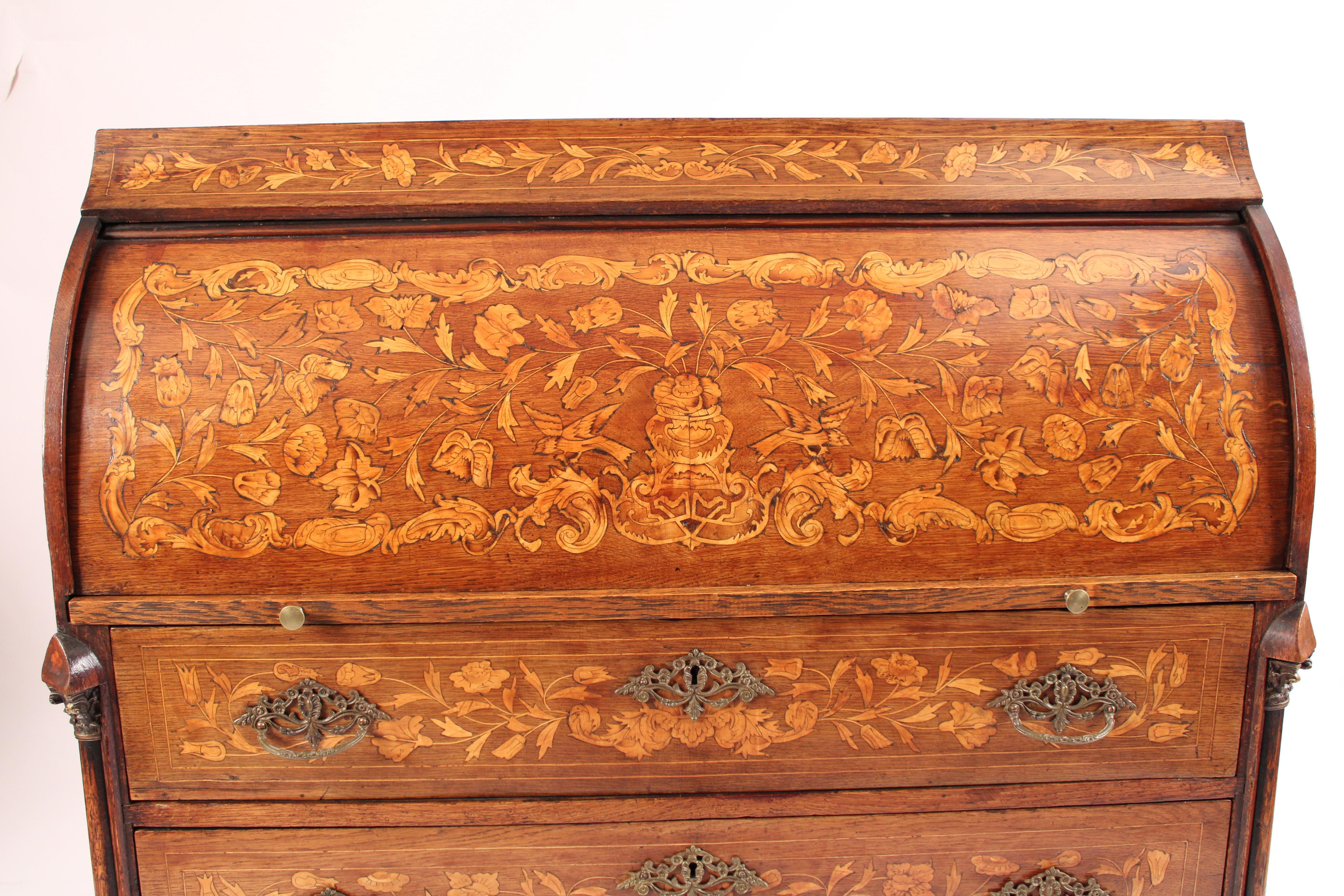 Dutch Marquetry Cylinder Desk For Sale 3
