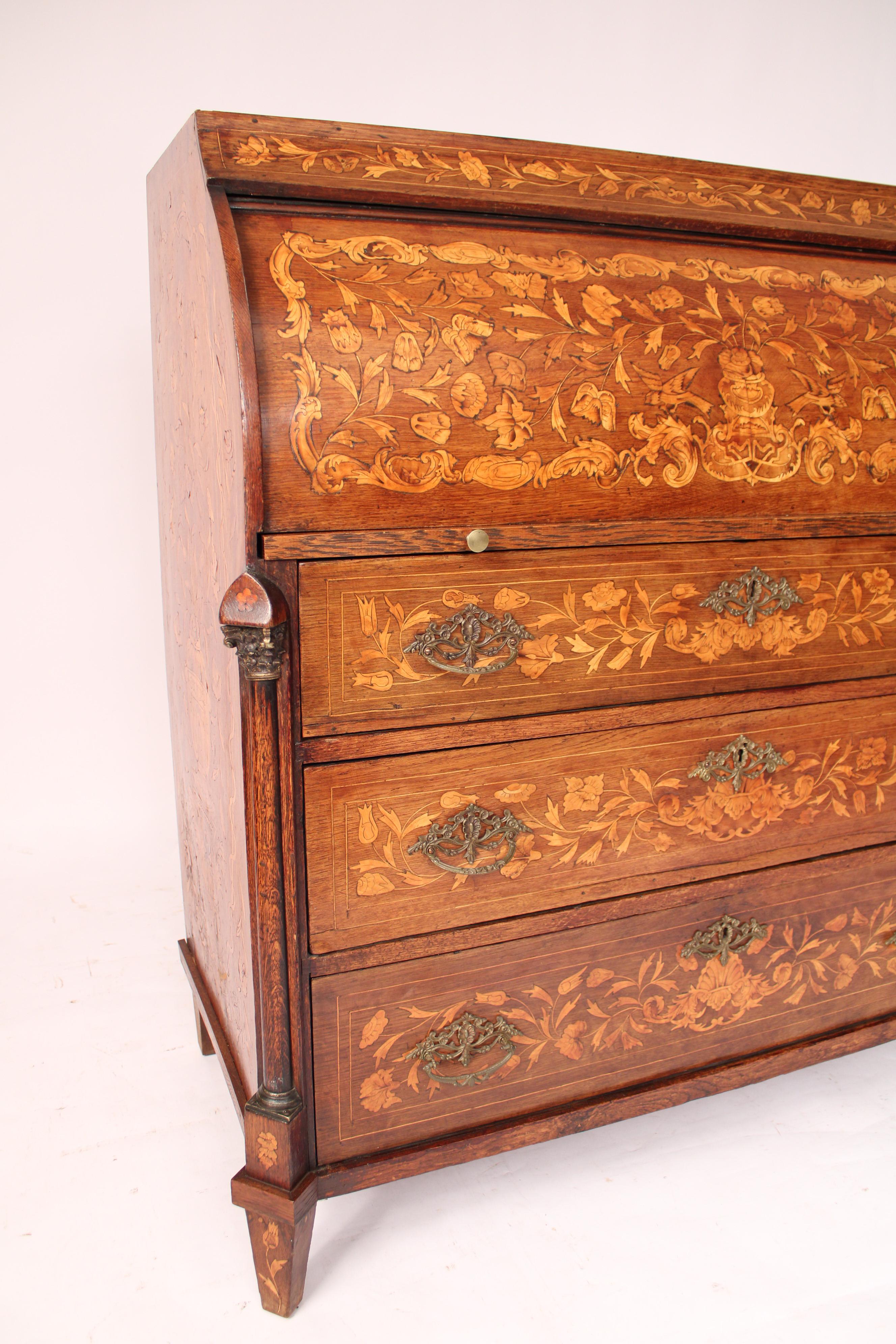 Dutch Marquetry Cylinder Desk For Sale 4