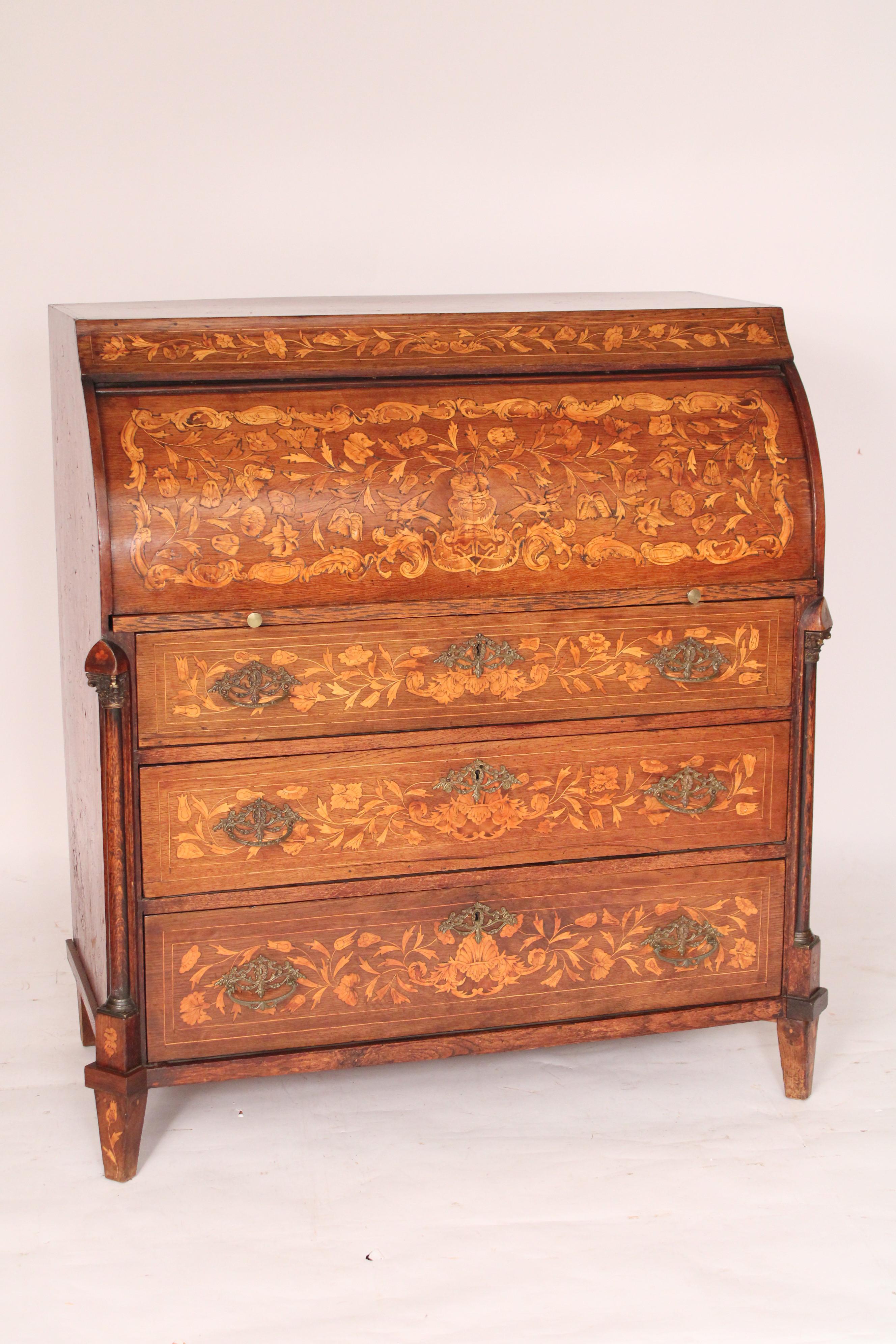 Neoclassical Dutch Marquetry Cylinder Desk For Sale